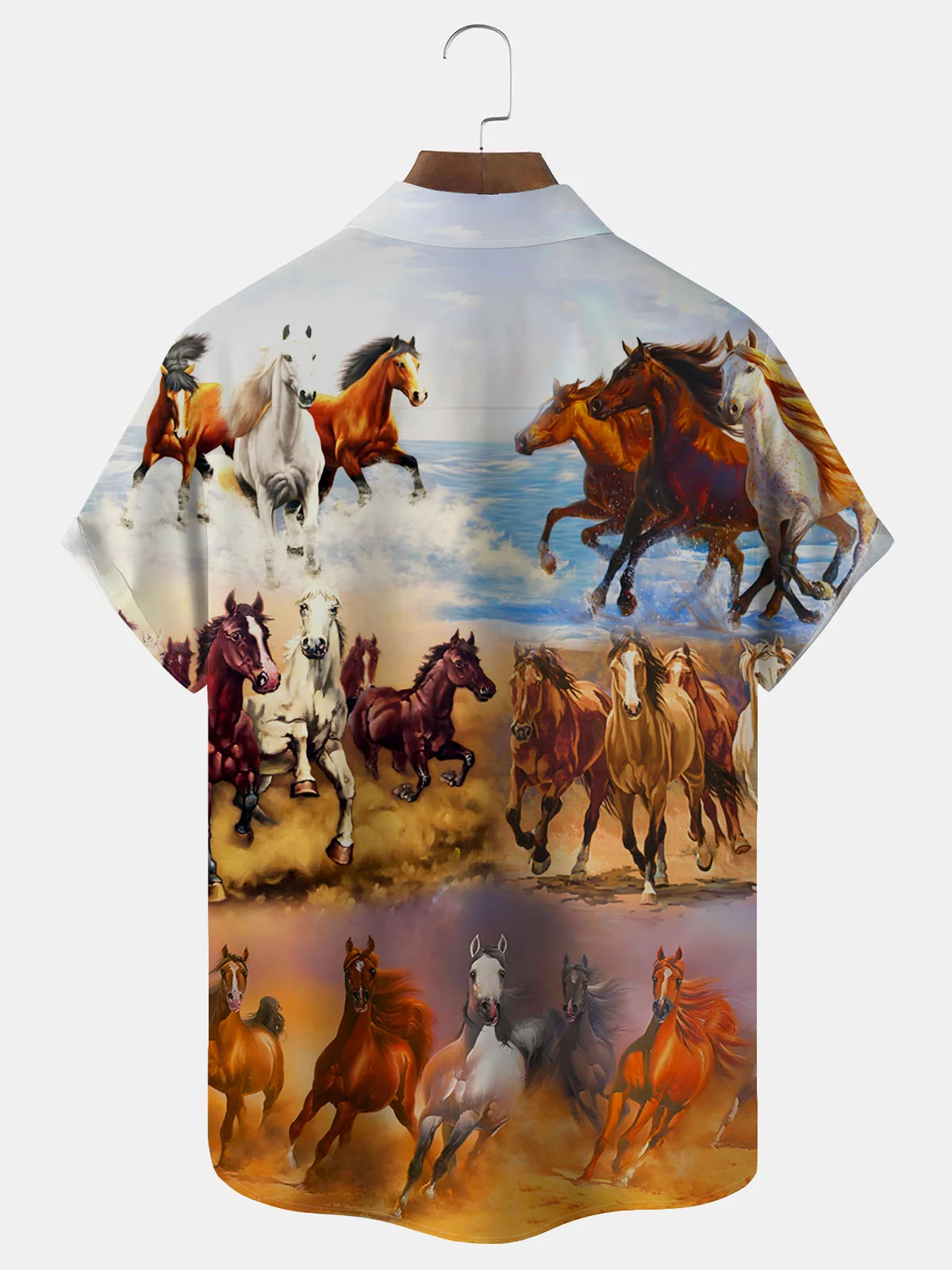 Royaura Vintage Horse Racing Print Men's Button Pocket Shirt