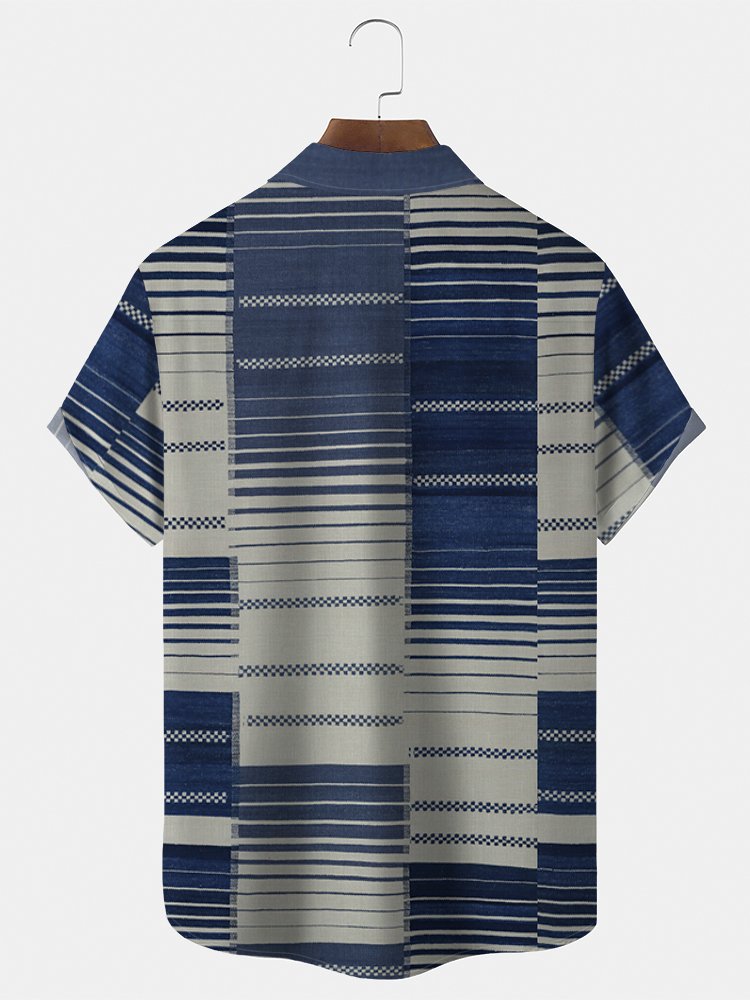 Royaura Striped Textured Print Beach Men's Hawaiian Oversized Shirt with Pockets