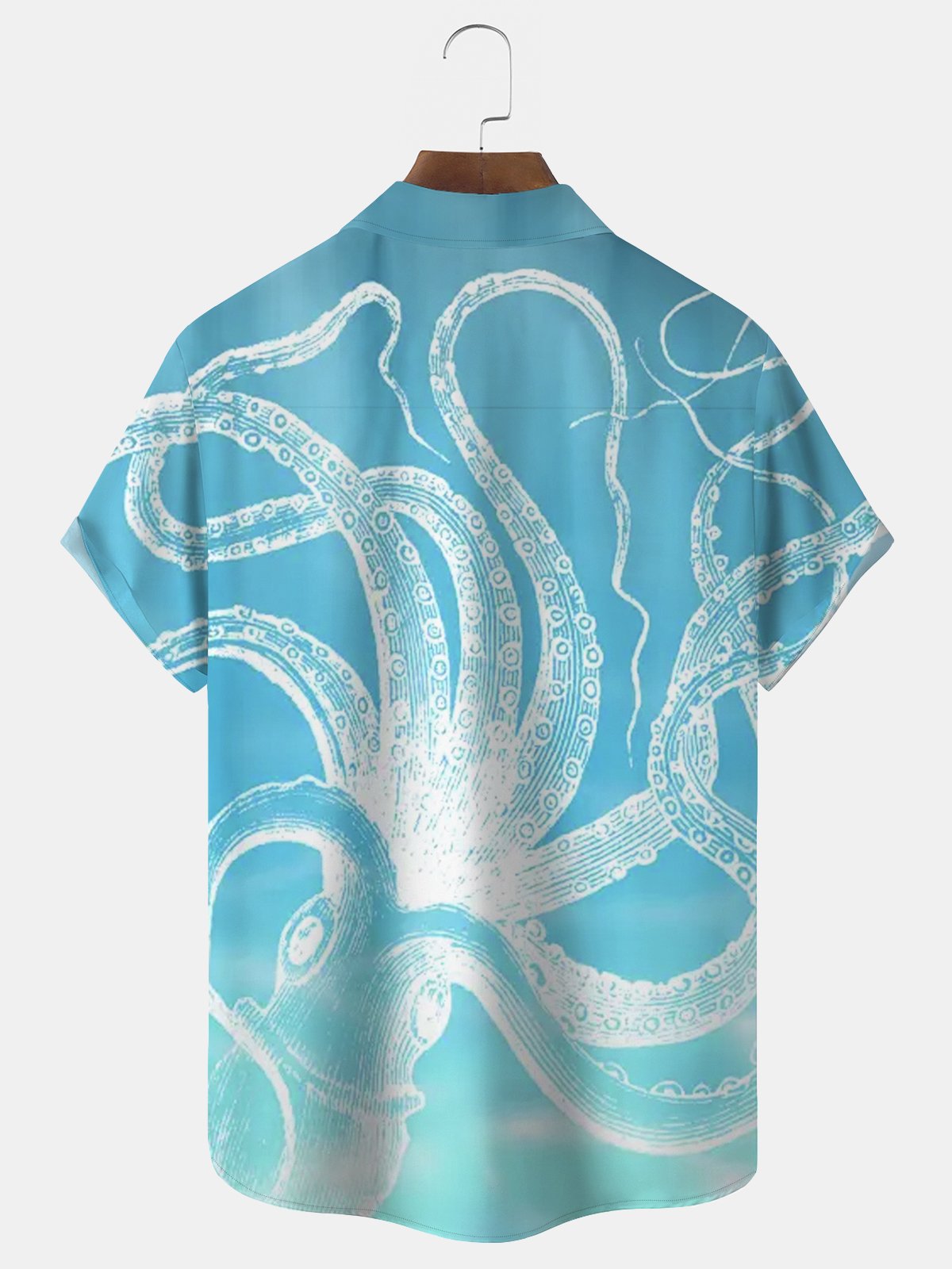 Royaura Squid Ombre Print Beach Men's Hawaiian Oversized Pocket Shirt