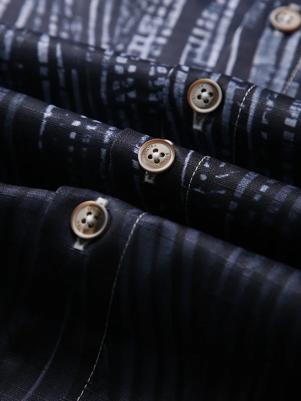 Royaura Black Nature  Fiber Vintage Stripe Print Chest Bag Nature  Fiber Shirt Plus Size Shirt