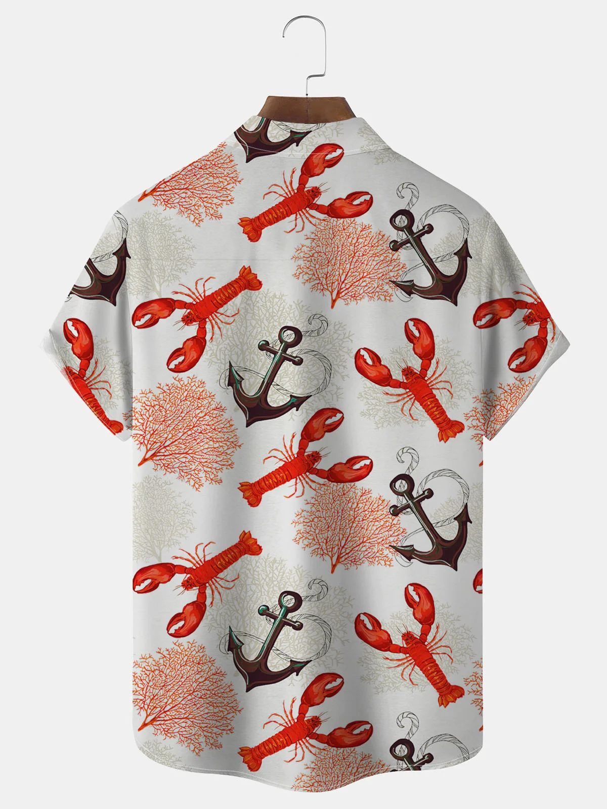 Royaura Hawaii Lobster Anchor Print Men's Button Pocket Shirt