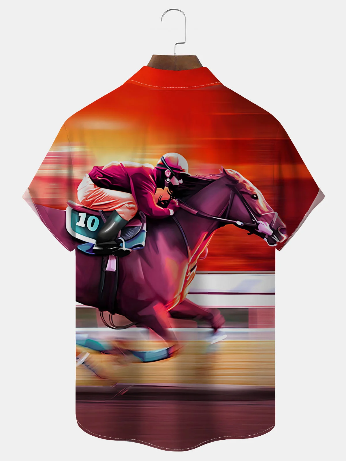 Royaura Gradient Horse Racing Print Men's Button Pocket Shirt