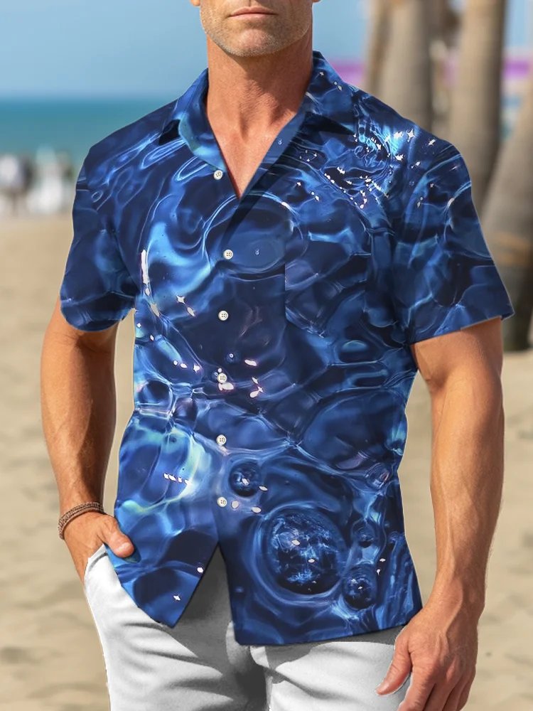 Royaura Abstract Water Ripple Art Print Beach Men's Hawaiian Oversized Short Sleeve Shirt with Pockets