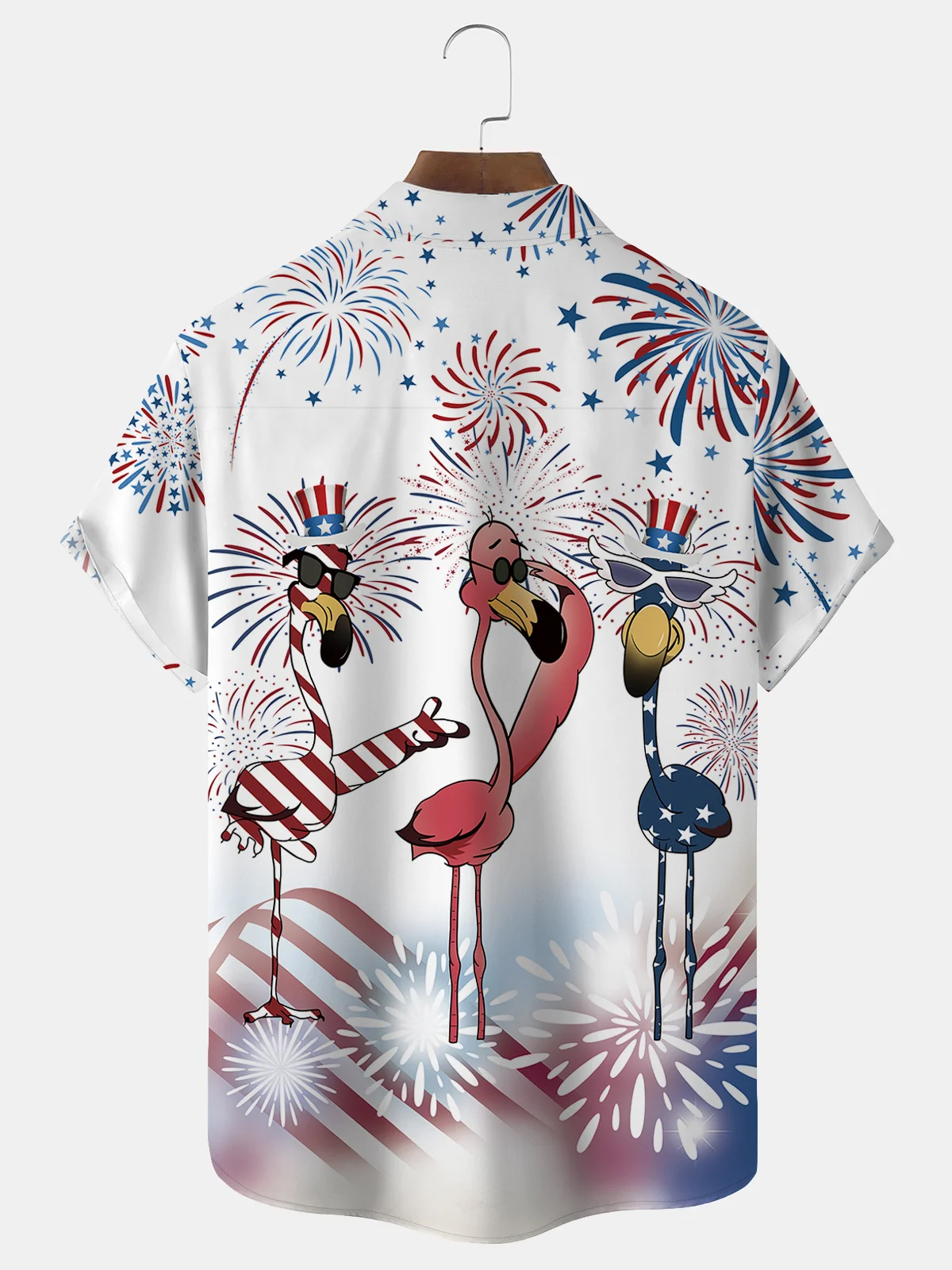 Royaura American Flag Flamingo Print Beach Men's Hawaiian Oversized Shirt with Pockets