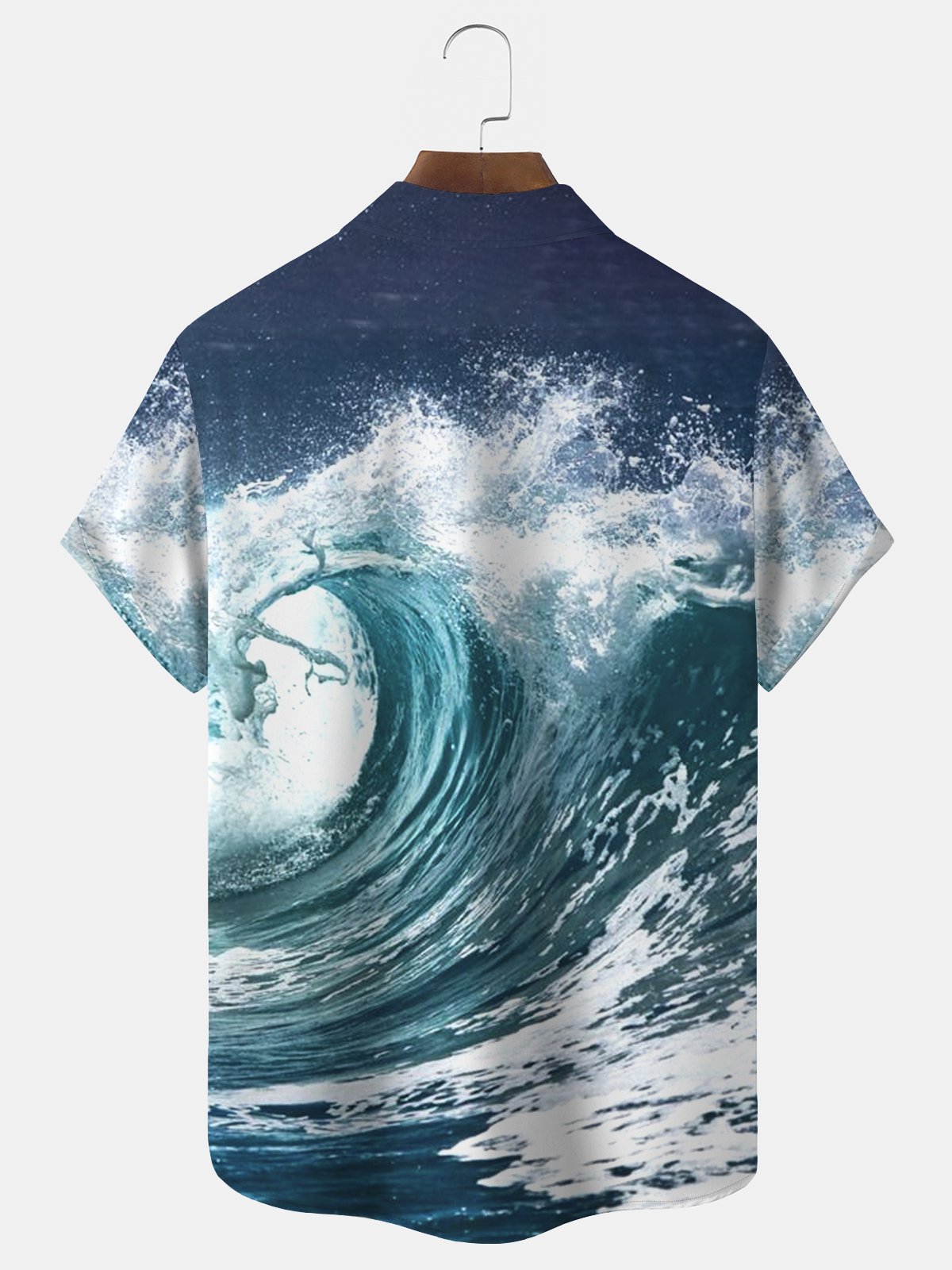 Royaura Wave Print Beach Men's Hawaiian Oversized Shirt with Pockets
