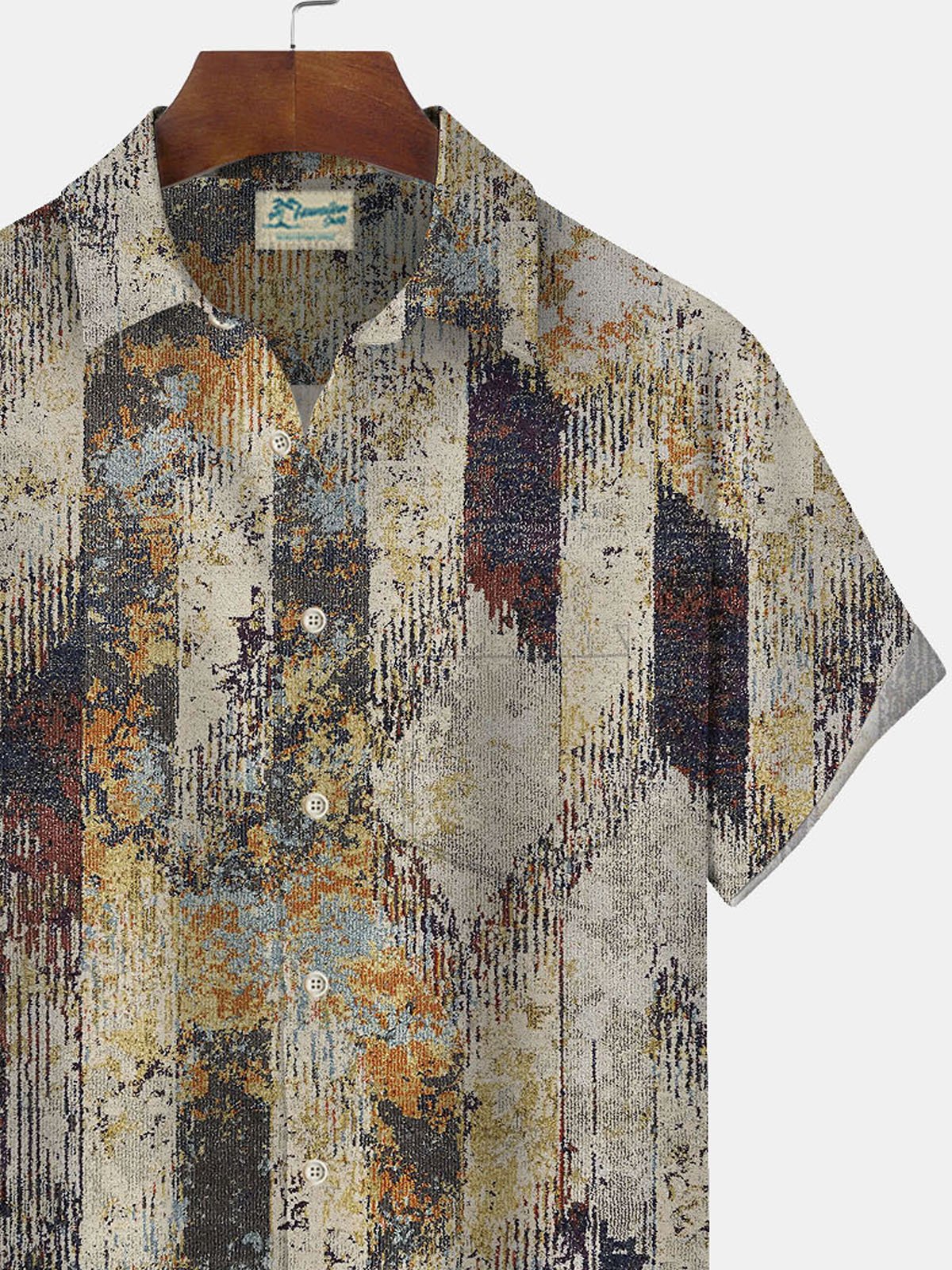 Royaura Vintage Texture Gradient Print Men's Button Pocket Shirt