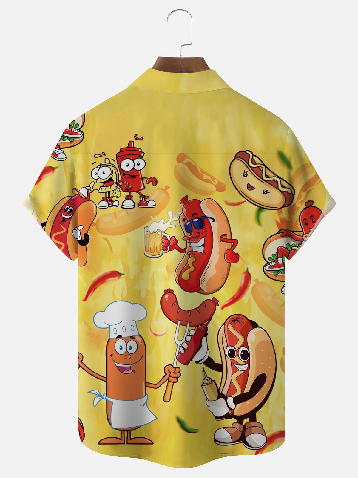 Royaura Hawaiian Cartoon Hot Dog Print Men's Button Pocket Shirt