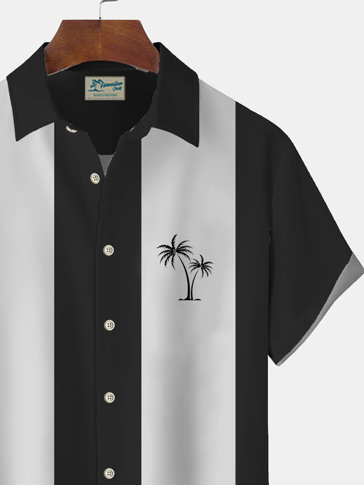 Royaura Vintage Bowling Coconut Tree Print Men's Button Down Pocket Shirt