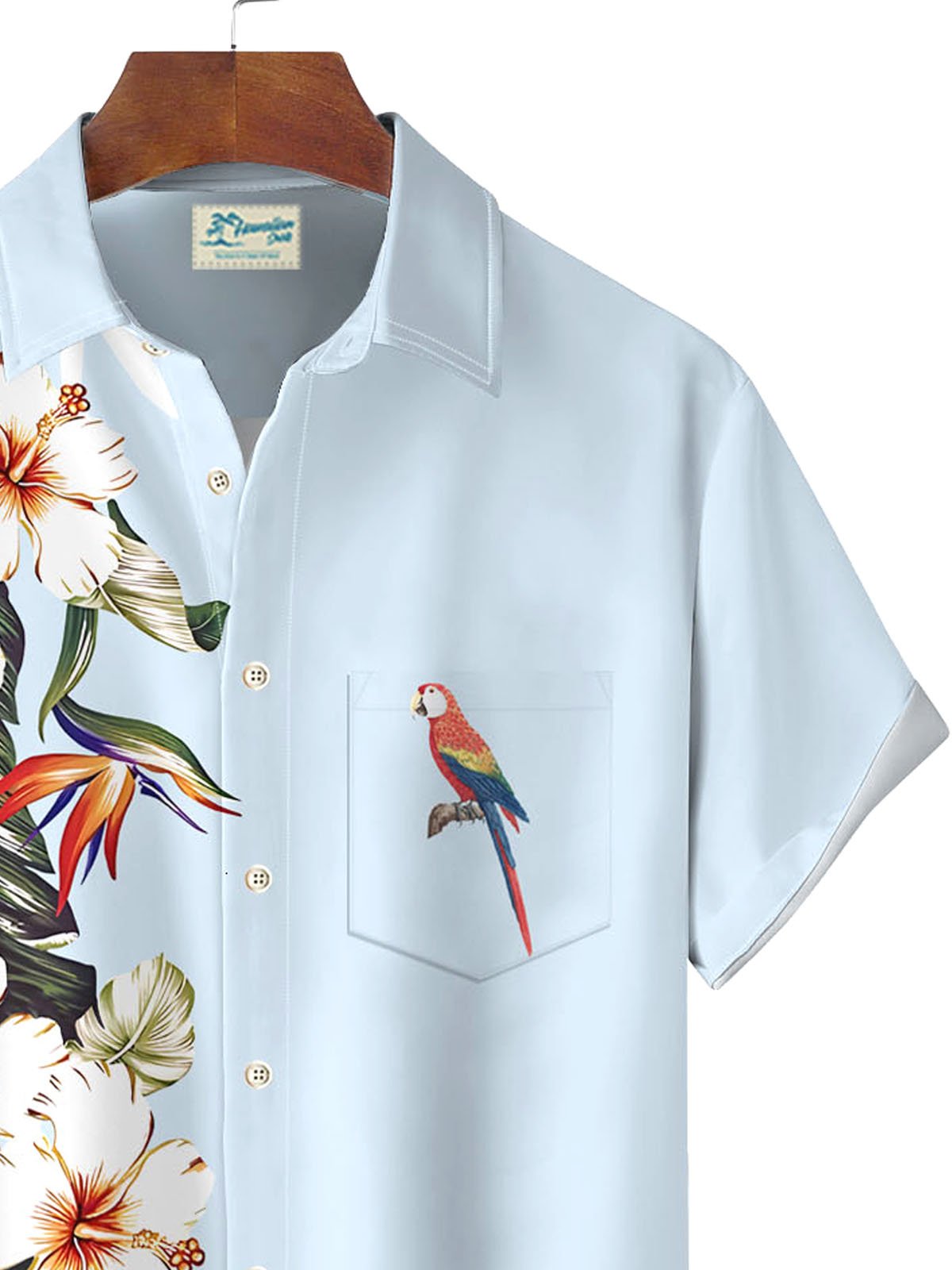 Royaura Hawaiian Parrot Floral Print Men's Button Pocket Shirt