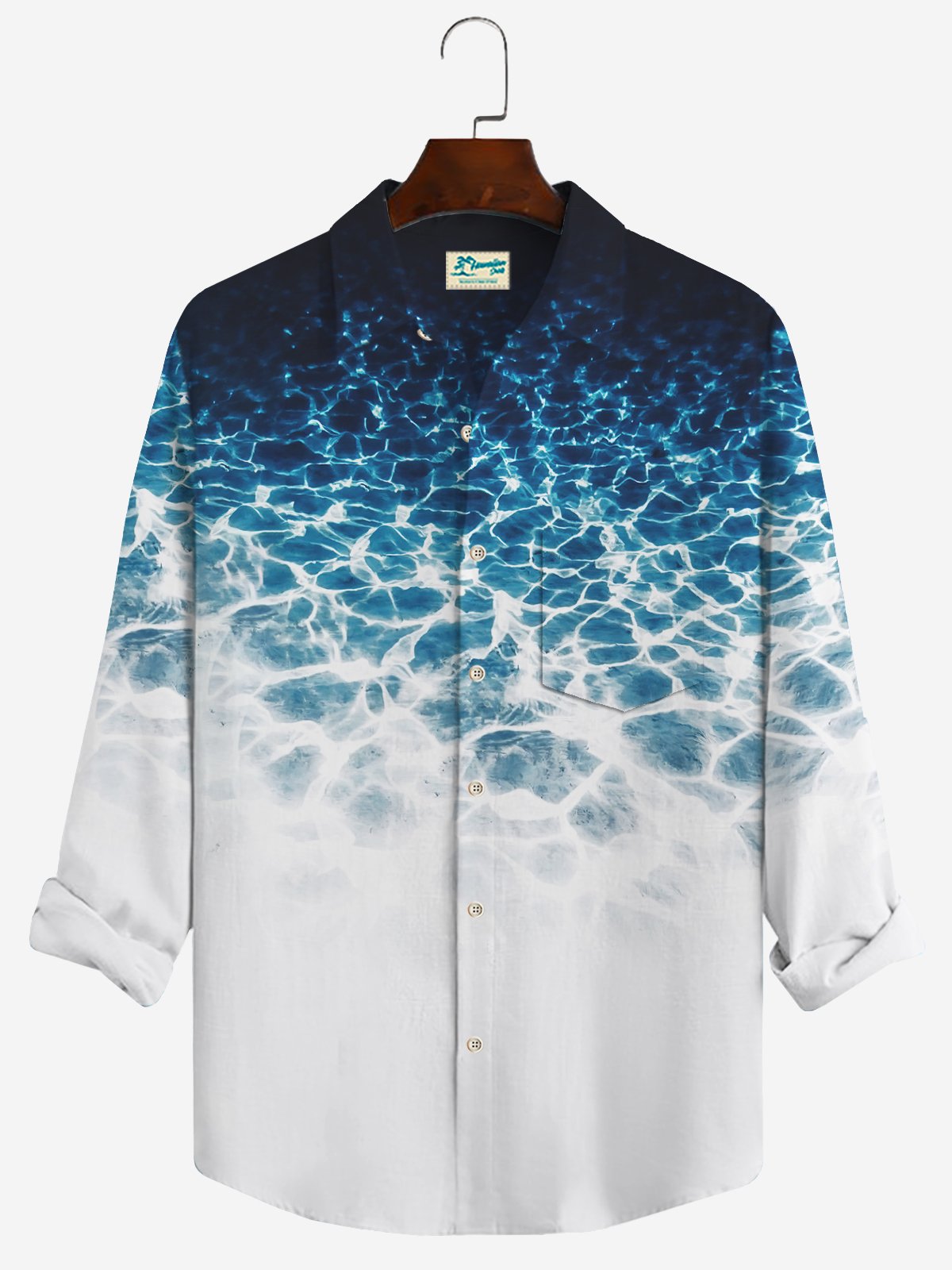 Royaura Nature  Fiber Shirt Water Ripple Print Casual Men's Hawaiian Beach Vacation Oversized Long Sleeve Shirt