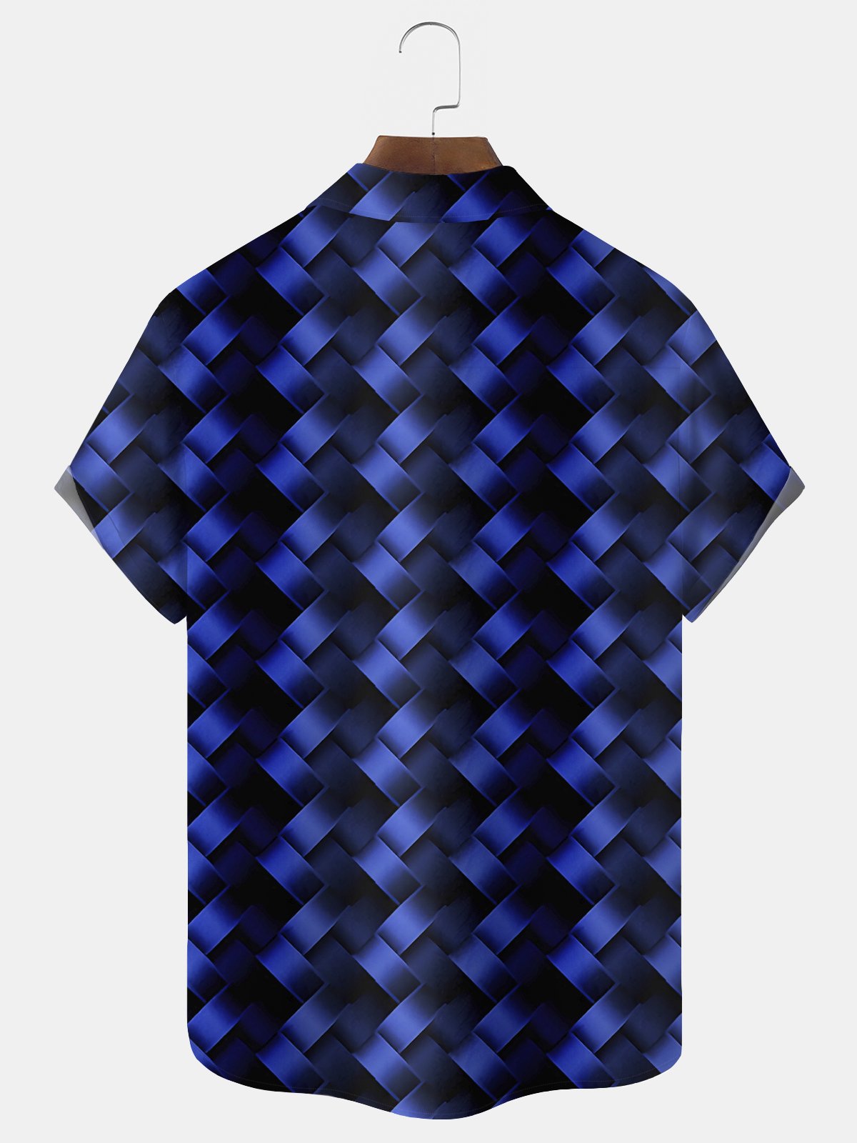 Royaura Blue Space Geometric Men's Casual Shirts Art Fashion Print Plaid Pocket Shirts