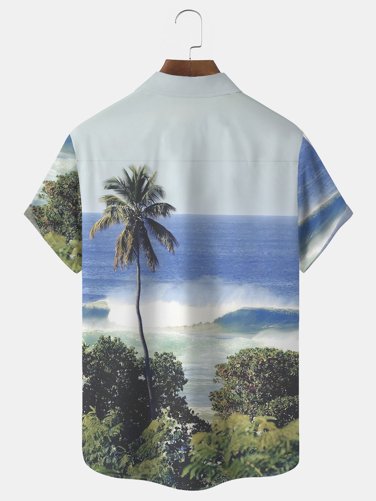 Royaura Seaside Coconut Tree Scenery Print Beach Men's Hawaiian Oversized Shirt with Pockets