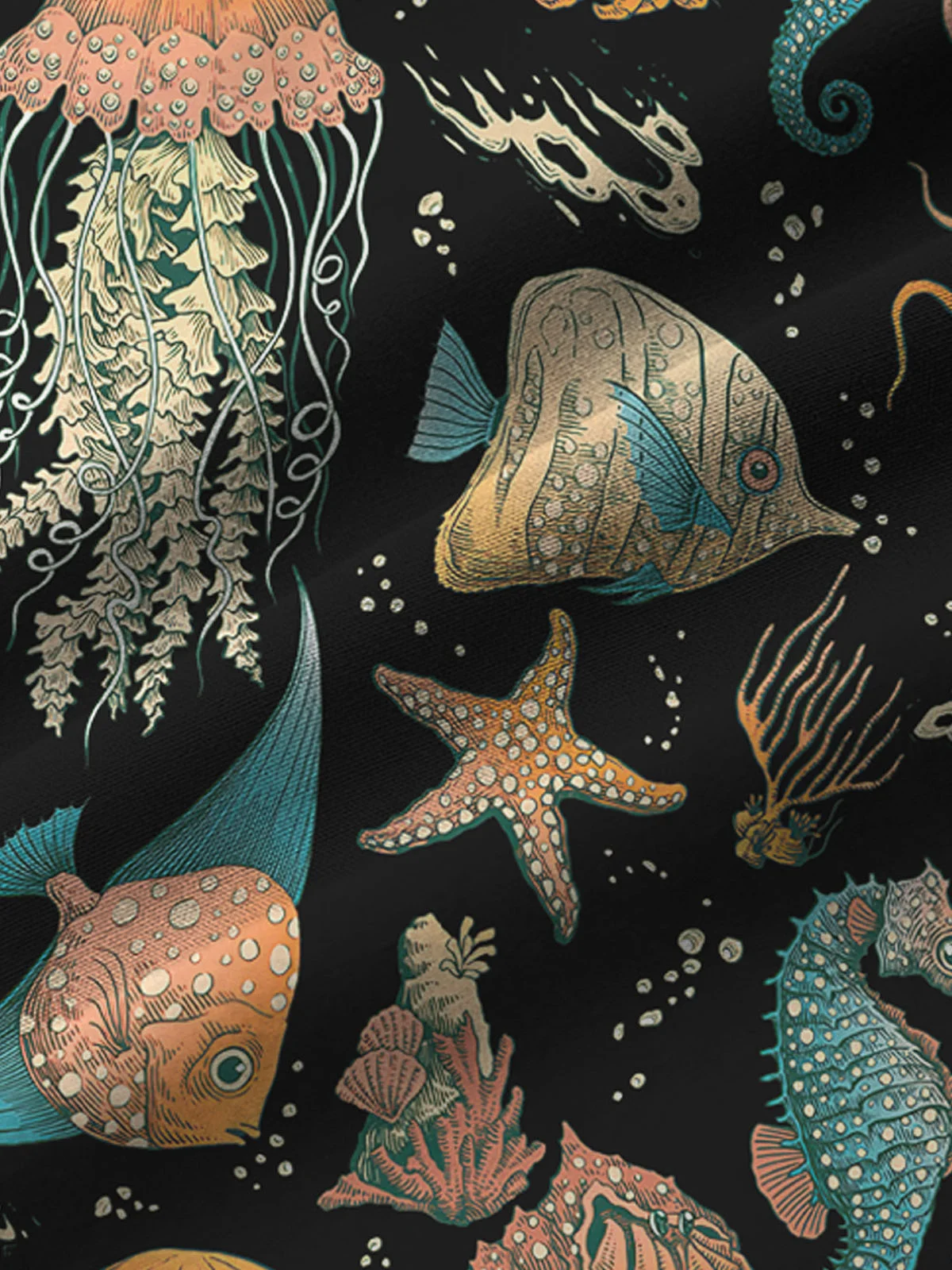 Royaura Hawaiian Seahorse Sea Life Print Men's Button Pocket Shirt