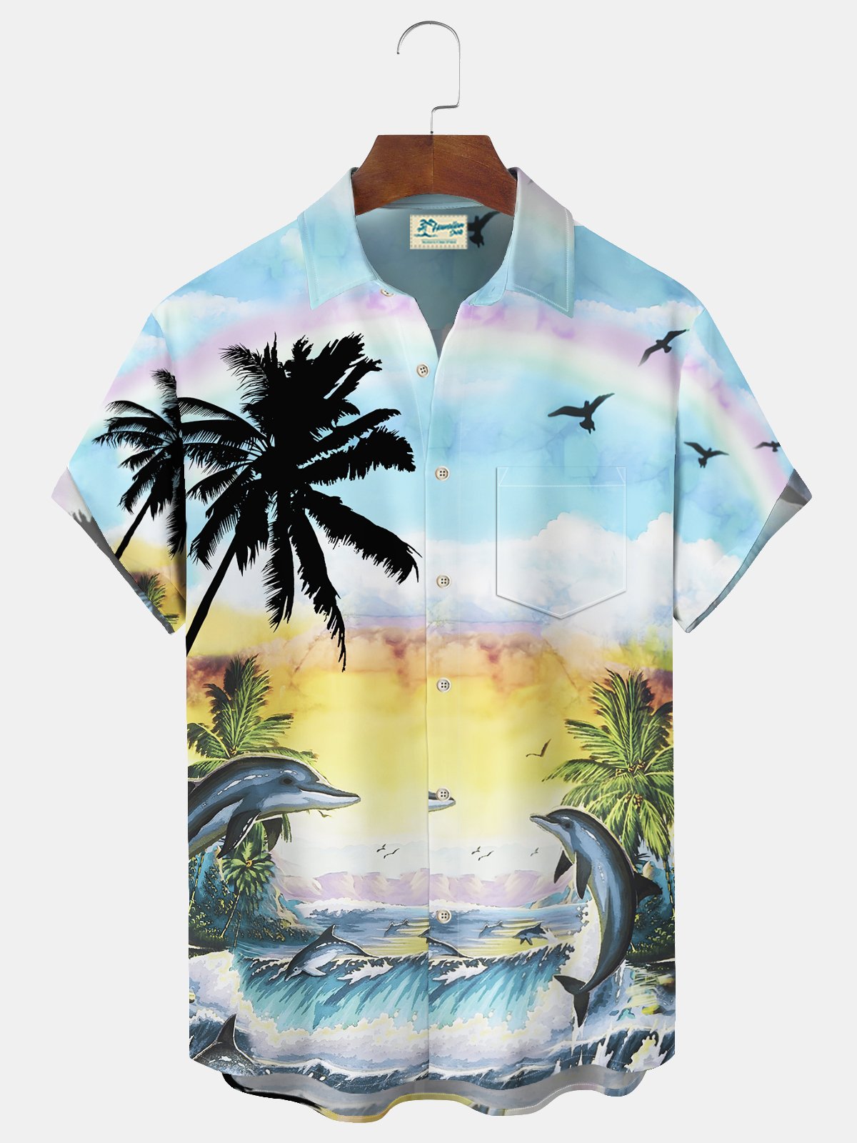Royaura Coconut Tree Print Beach Men's Hawaiian Oversized Shirt with Pockets