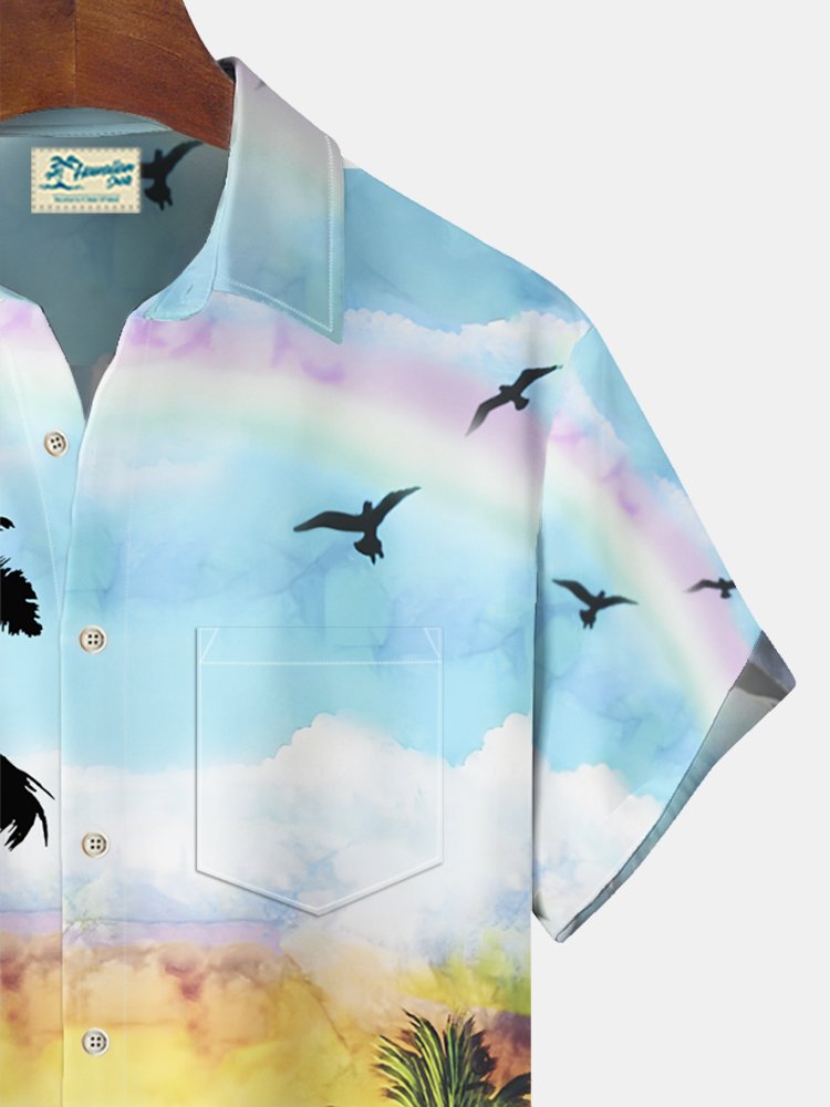 Royaura Coconut Tree Print Beach Men's Hawaiian Oversized Shirt with Pockets