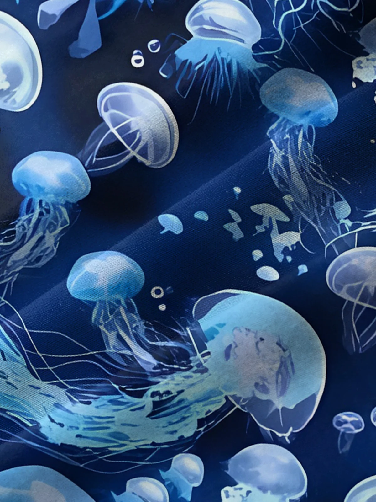 Royaura Beach Vacation Dark Blue Men's Hawaiian Shirts Ocean Art Jellyfish Plus Size Aloha Camp Pocket Shirts