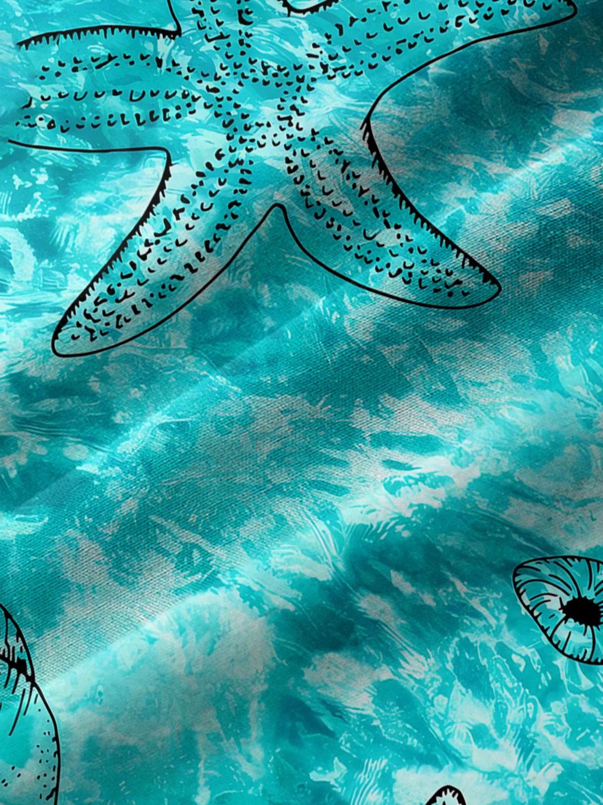 Royaura Beach Vacation Light Green Men's Hawaiian Shirts Pool Water Ripple Starfish Art Large Size Aloha Camp Pocket Shirts