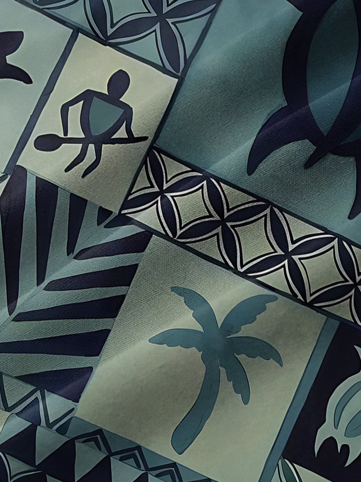 Royaura Beach Vacation Men's Green Hawaiian Shirts Sea Turtle TIKI Totem Art Stretch Plus Size Aloha Pocket Camp Shirts