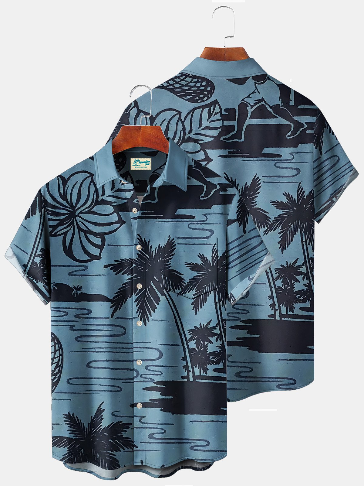 Men's Bright Hawaiian Aloha Shirt - Tipsy Elves Horizontal Stretch, Blue Gator Print, 3XL - View #10