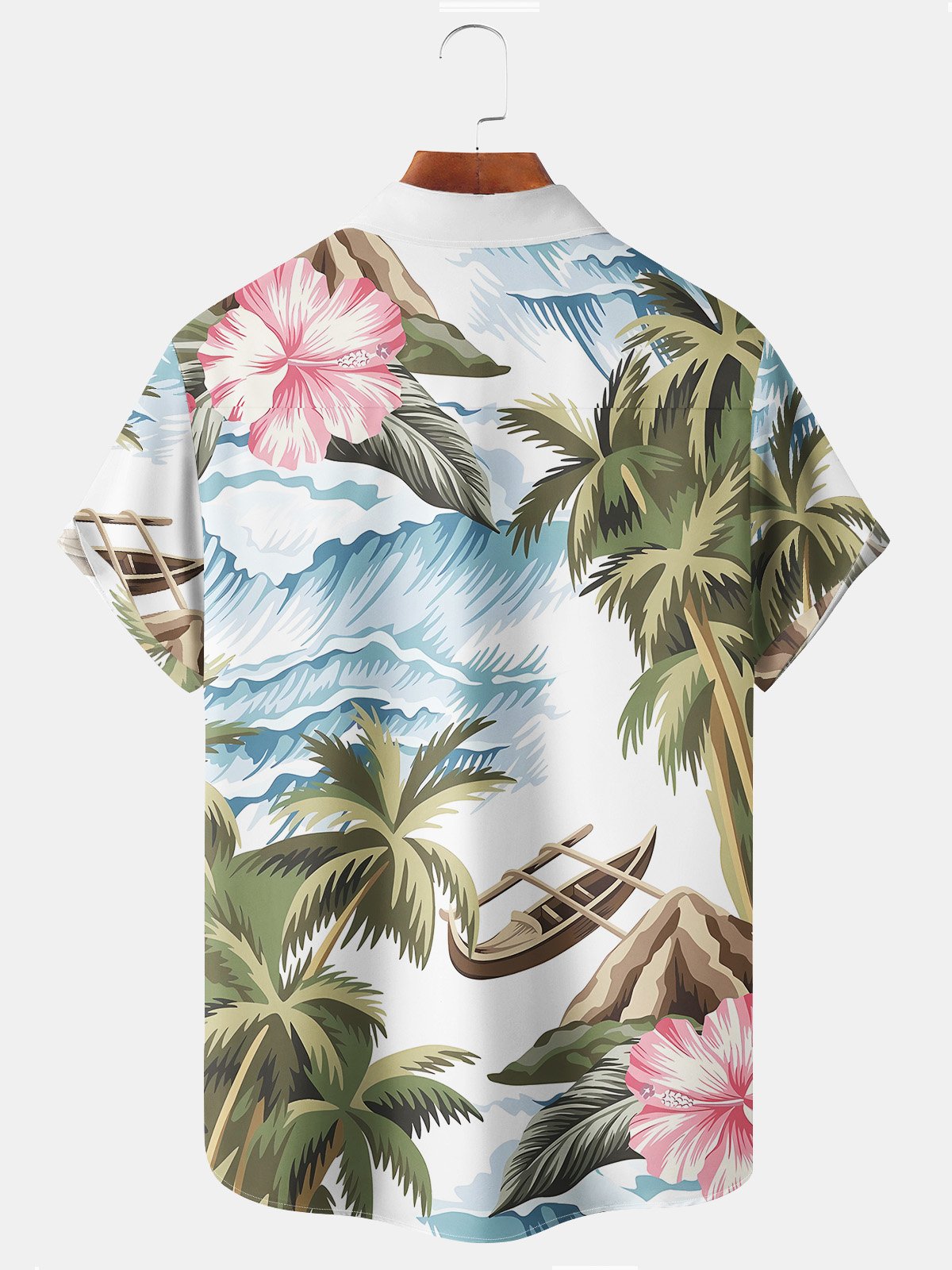 Royaura Beach Vacation Men's White Hawaiian Shirts Coconut Tree Art Stretch Plus Size Aloha Casual Camp Pocket Shirts