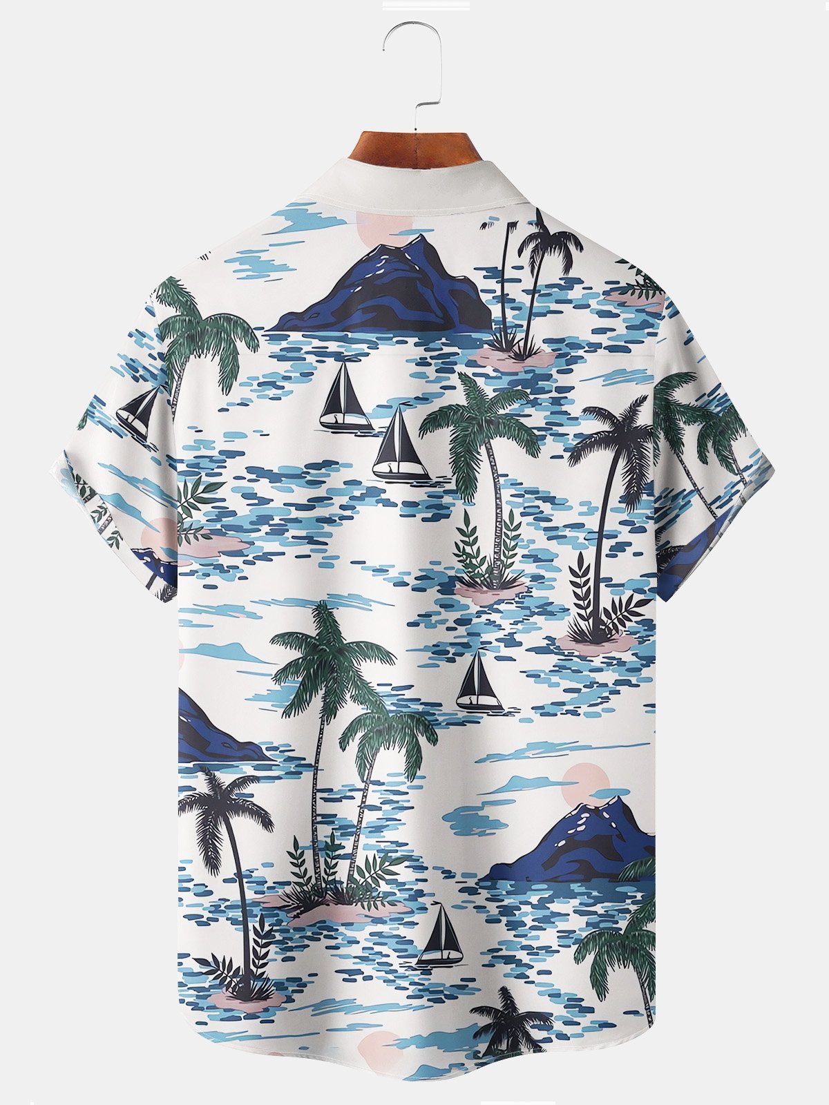 Royaura Beach Vacation Men's White Hawaiian Shirts Coconut Tree Art Stretch Plus Size Aloha Casual Camp Pocket Shirts