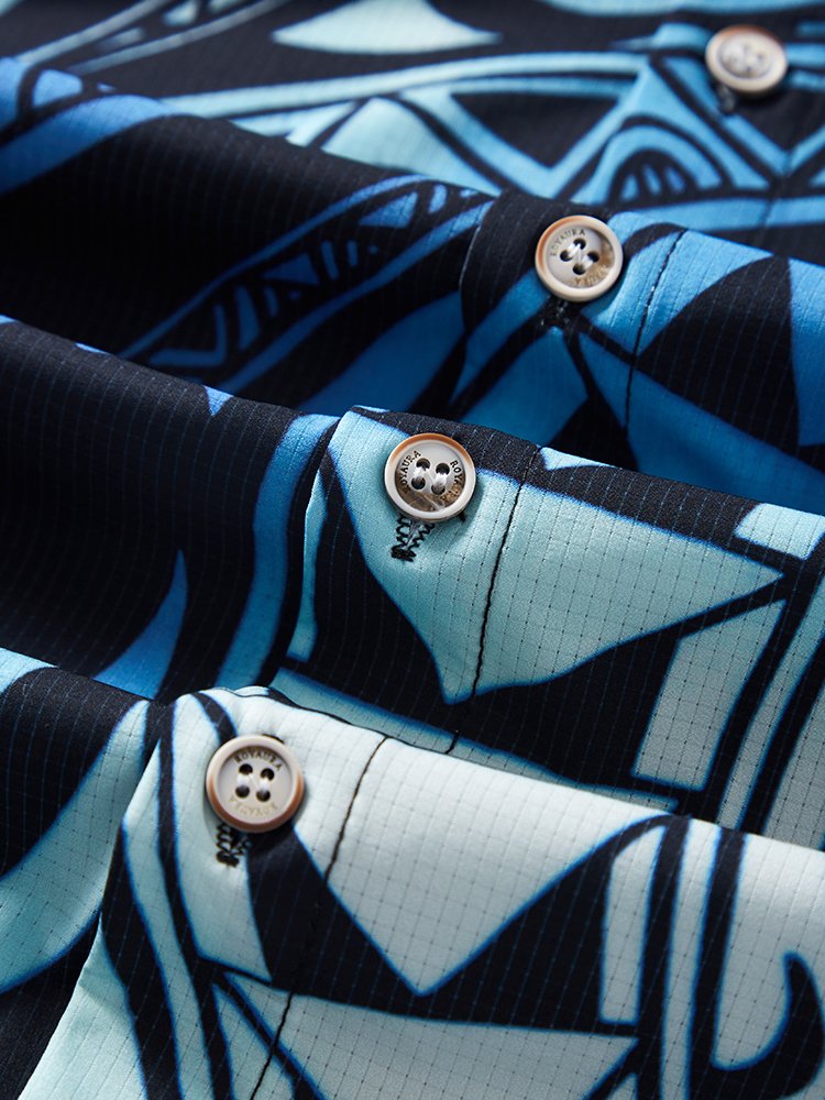 Royaura® Cool Ice Men's Hawaiian Shirts Island Tapa Geometric Art Sweat-wicking Breathable Wrinkle Free Pocket Shirts