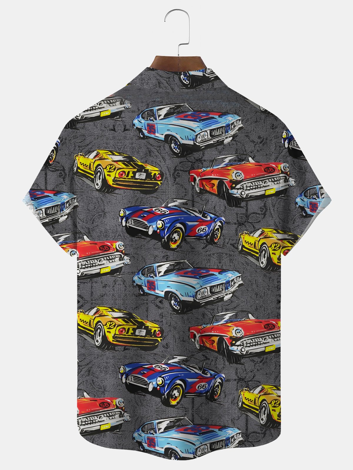 Royaura Vintage Car Textured Print Men's Button Down Pocket Short Sleeve Shirt