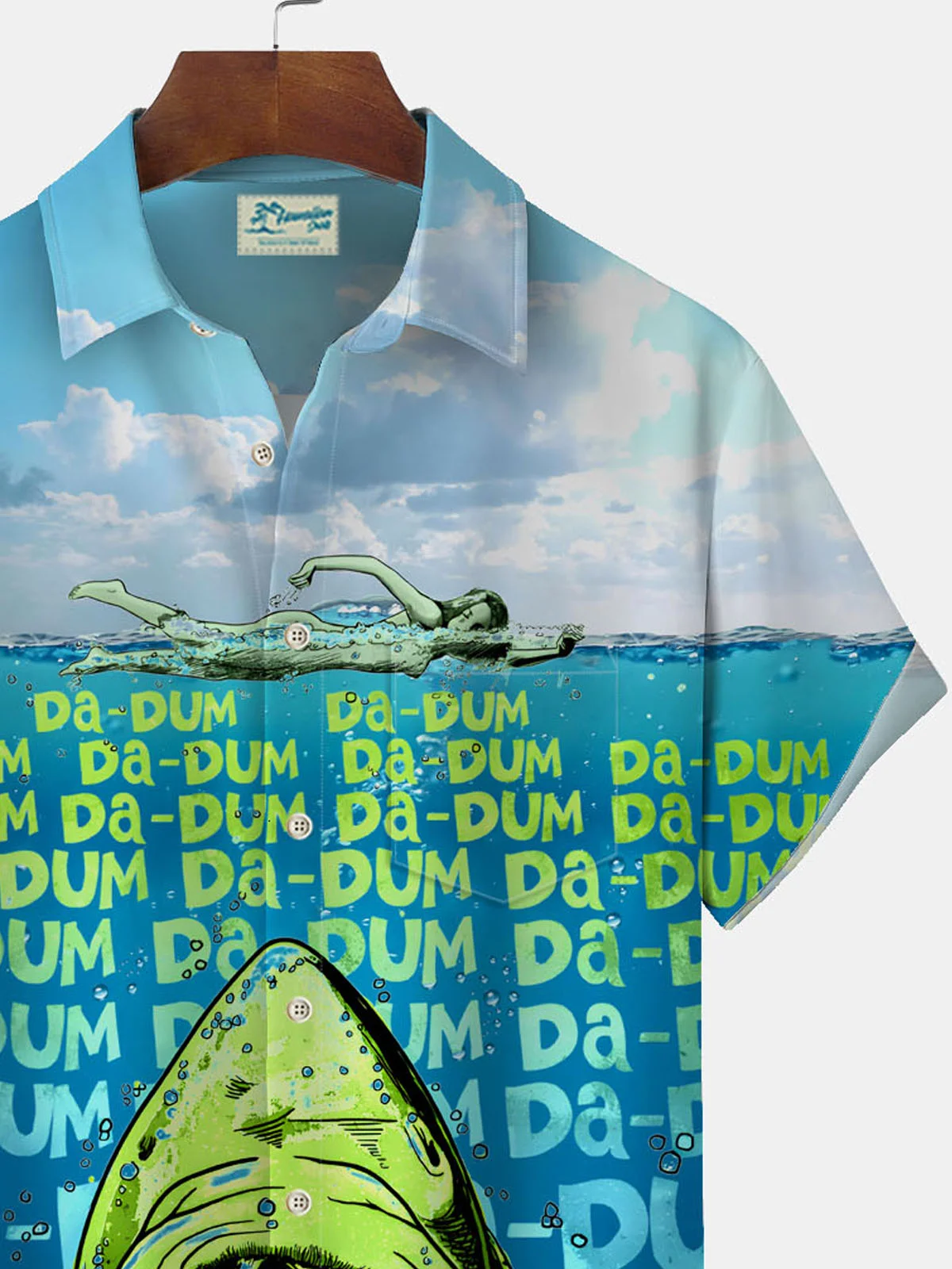 Royaura Hawaiian Shark Print Men's Button Pocket Shirt