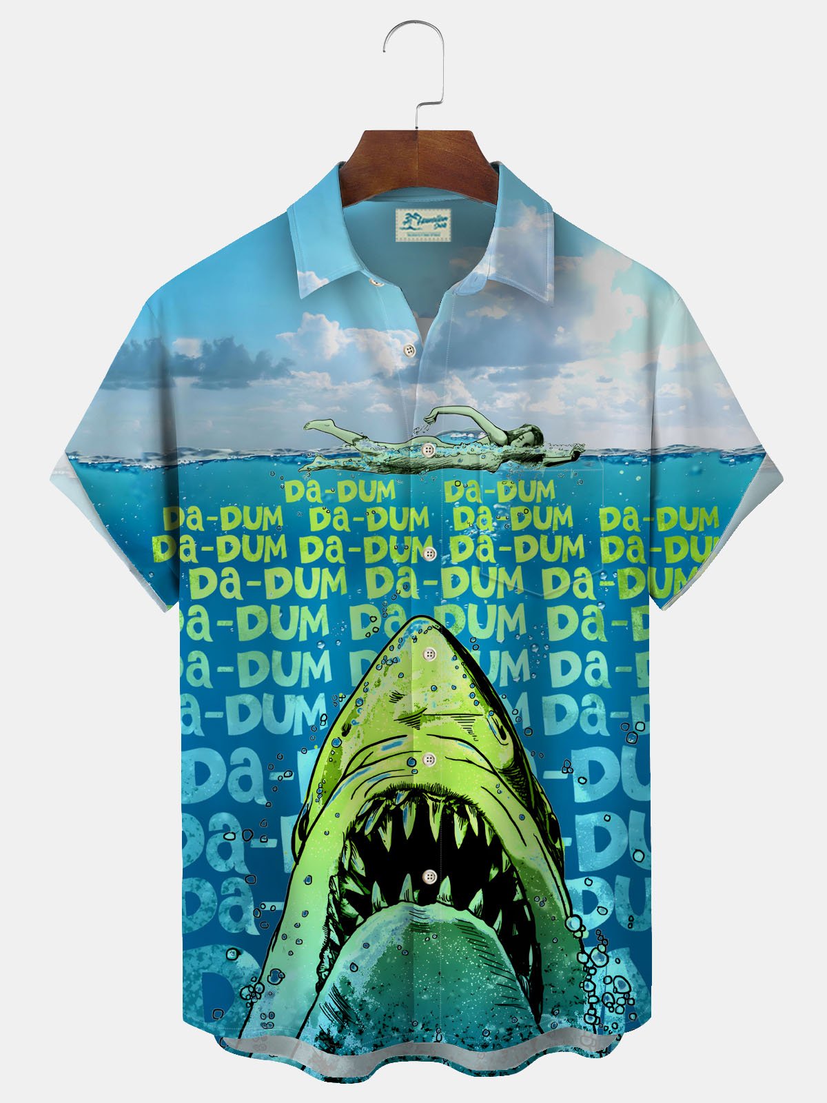 Royaura Hawaiian Shark Print Men's Button Pocket Shirt