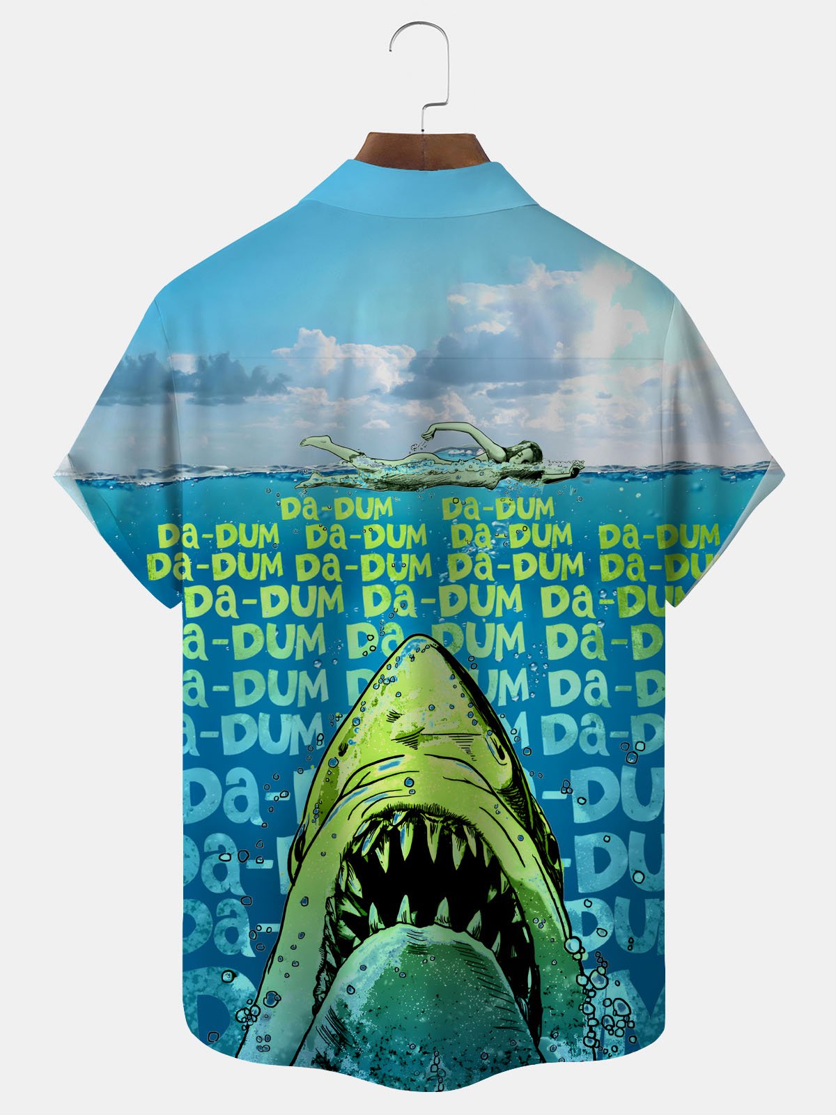 Royaura Hawaiian Shark Print Men's Button Pocket Shirt