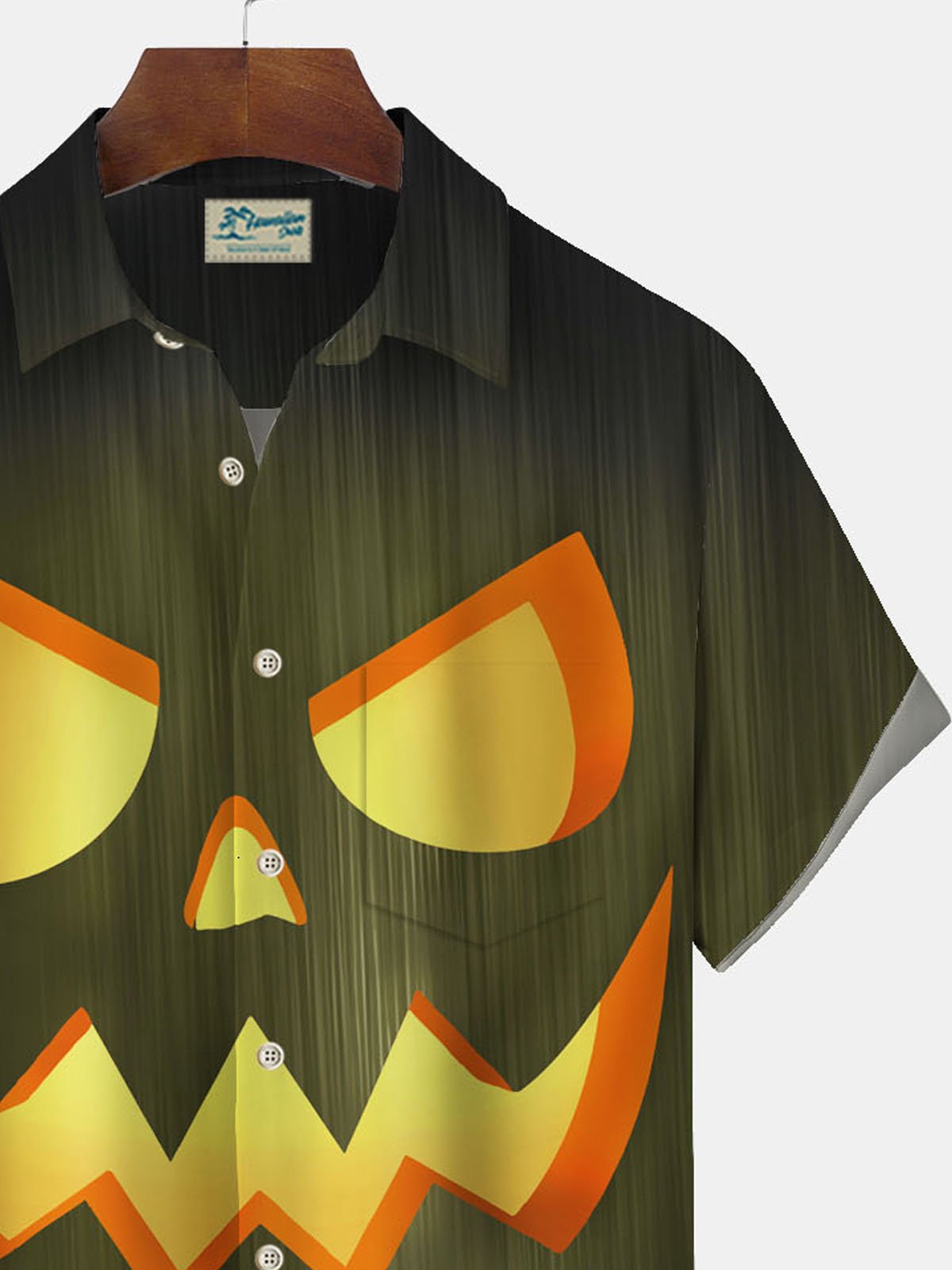 Royaura Halloween Pumpkin Smiley Face Textured Print Men's Breast Pocket Button Short Sleeve Shirt