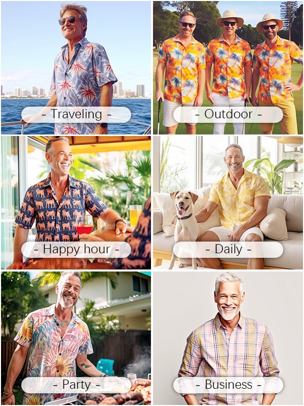 Royaura® Cool Ice Men's Hawaiian Shirts  Island Life Plaid Sweat-wicking Breathable Wrinkle Free Pocket Shirts
