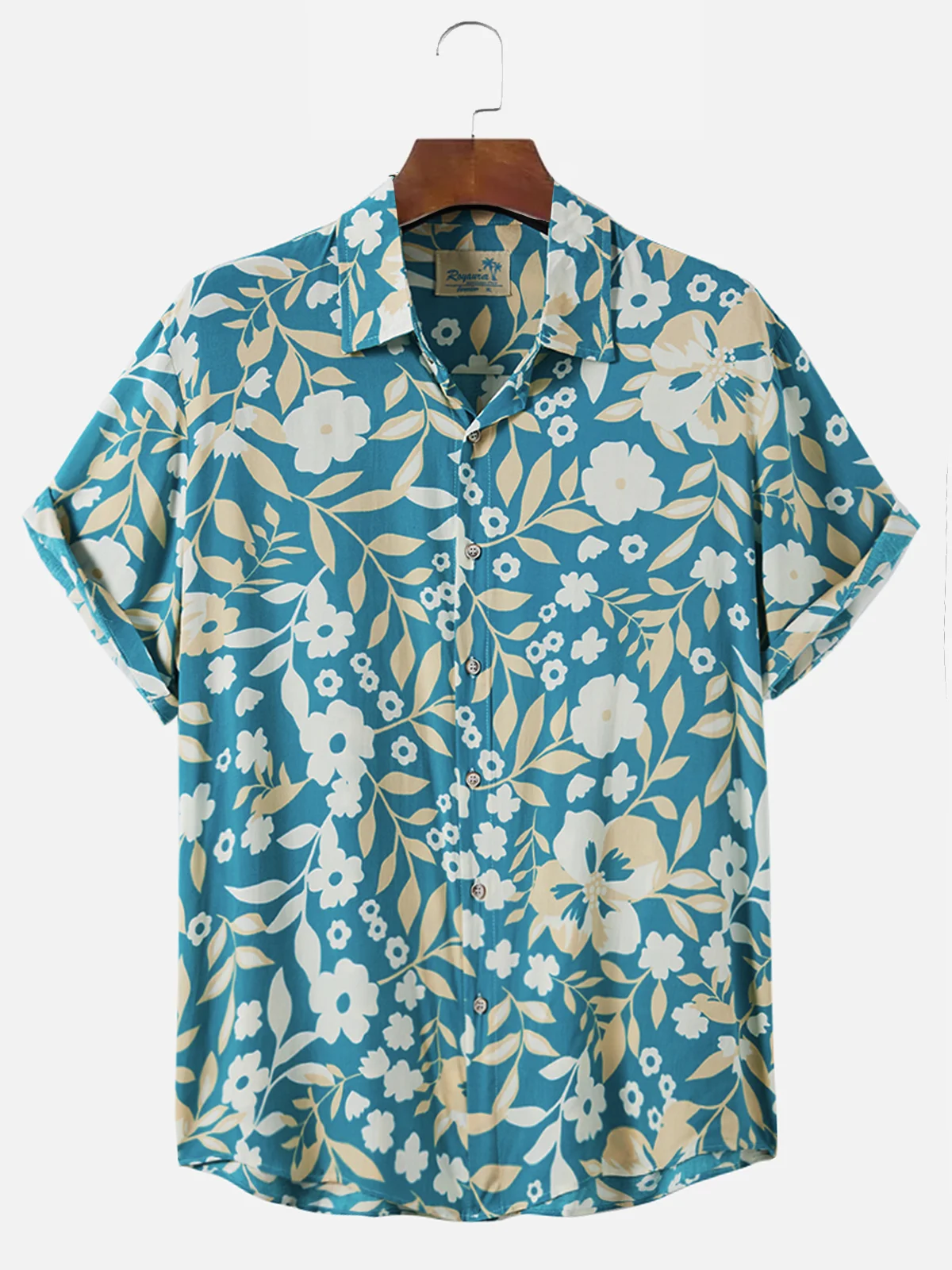 Royaura Cotton Vacation Beach Blue Men's Hawaiian Shirts Comfortable Blend Breathable Aloha Camp Shirts