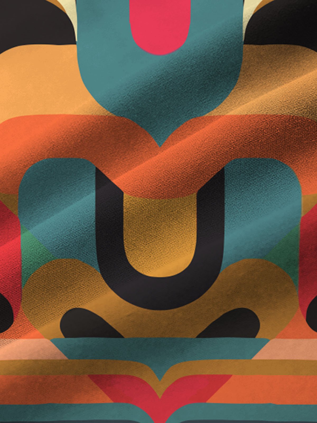 Royaura Hawaiian TIKI Color Block Print Men's Button Pocket Short Sleeve Shirt