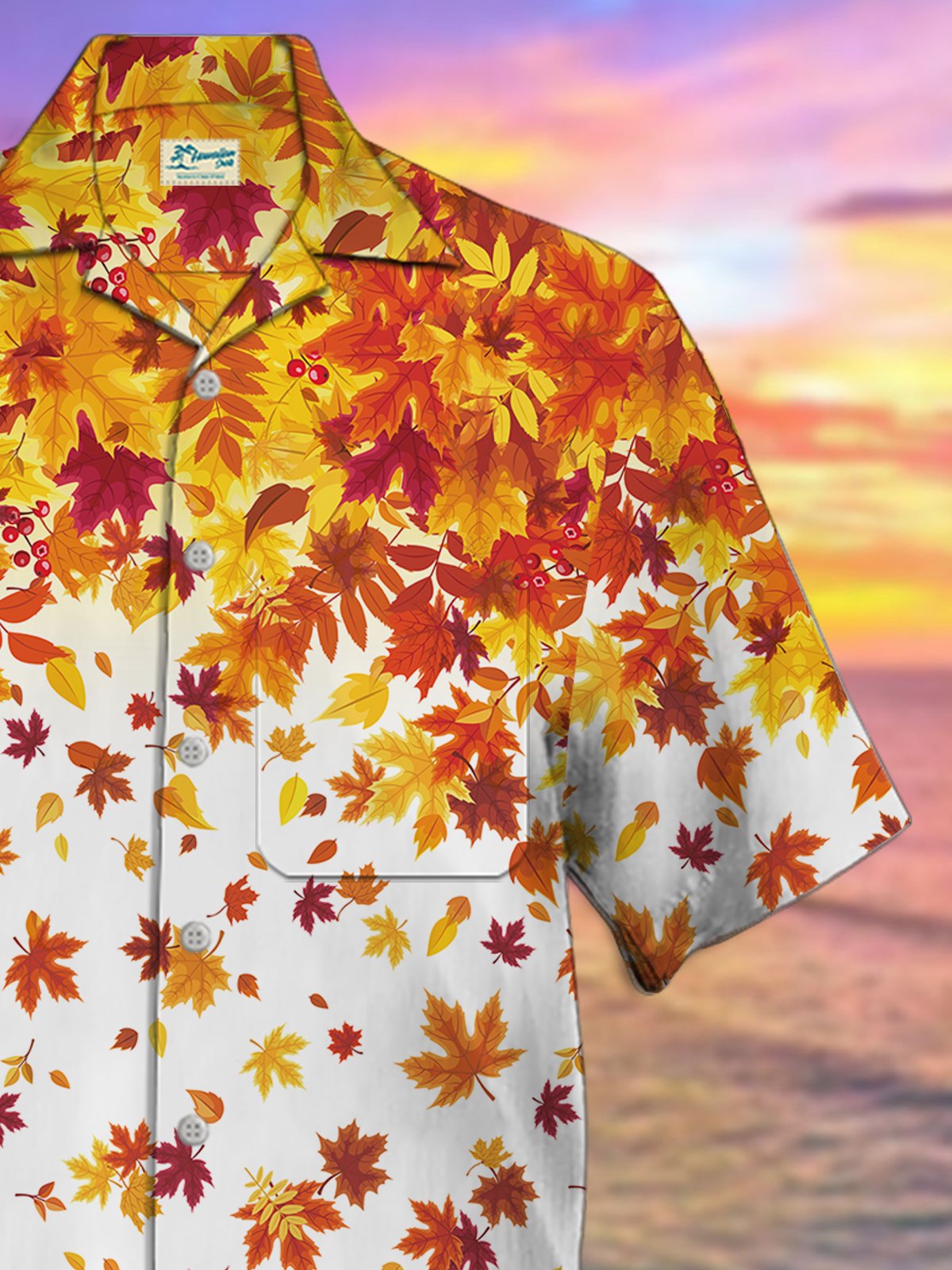 Royaura Maple Leaf Print Camp Collar Beach Men's Hawaiian Oversized Short Sleeve Shirt with Pockets