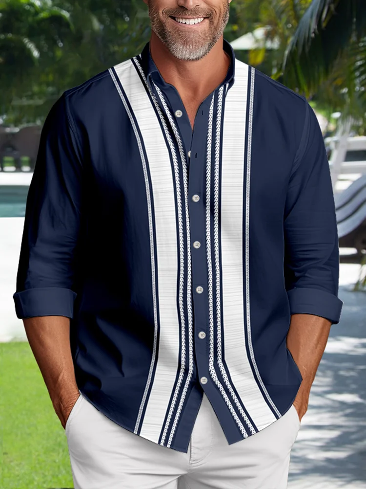 Royaura  Guayabera Casual Men's Vacation Big and Tall Long Sleeve Shirt