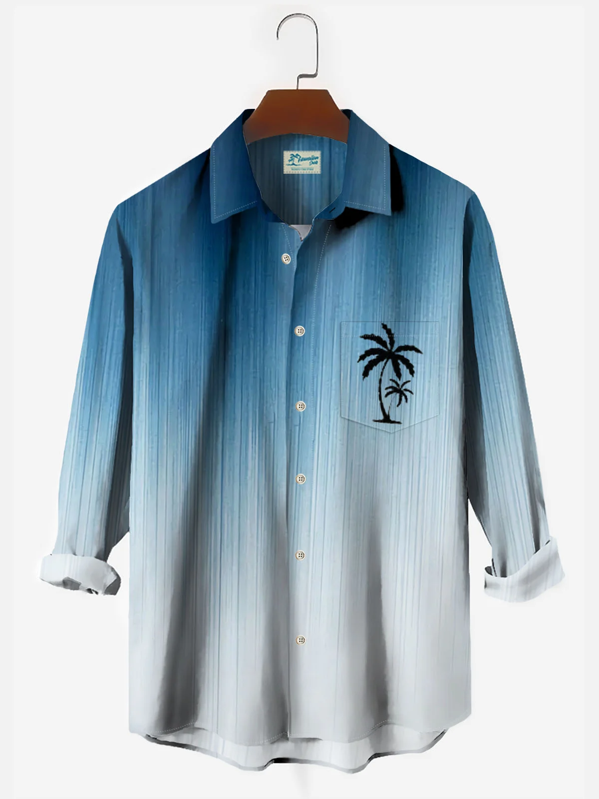 Royaura Hawaii Gradient Coconut Tree Print Men's Button Pocket Long Sleeve Shirt