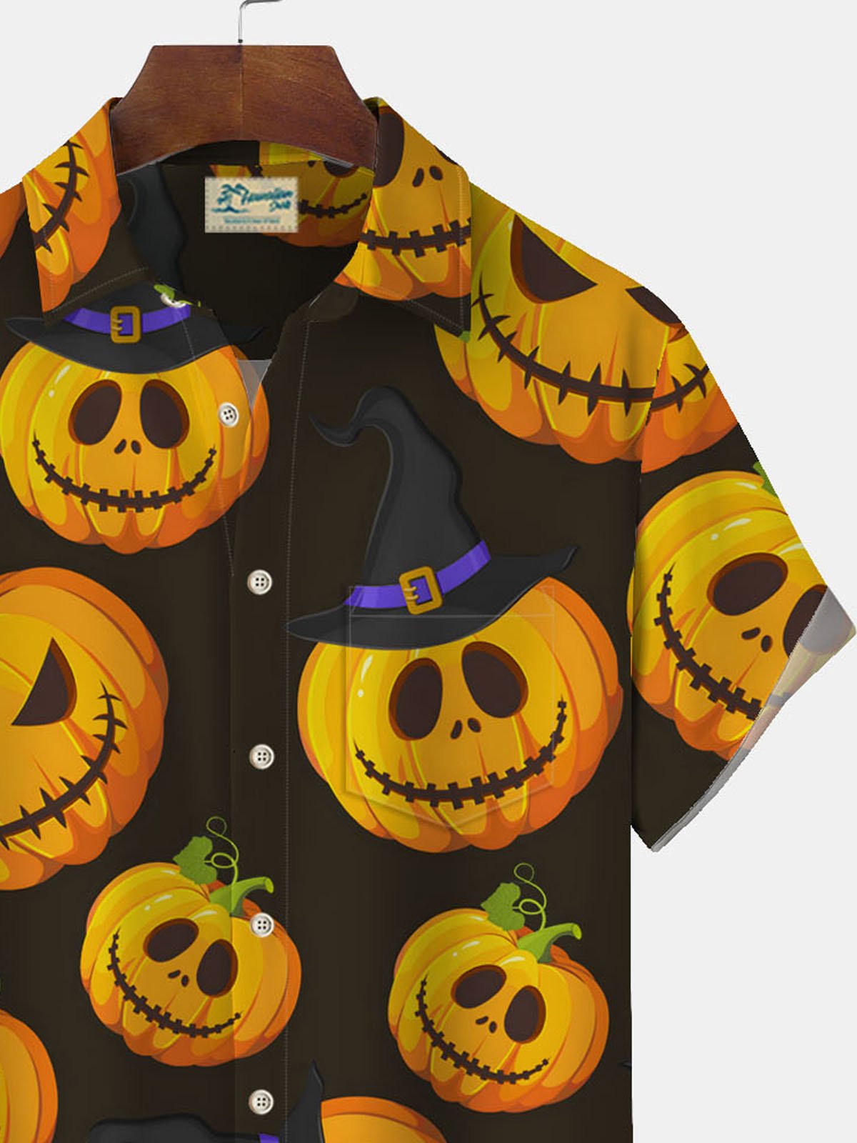 Royaura Vintage Halloween Pumpkin Print Men's Button Pocket Shirt