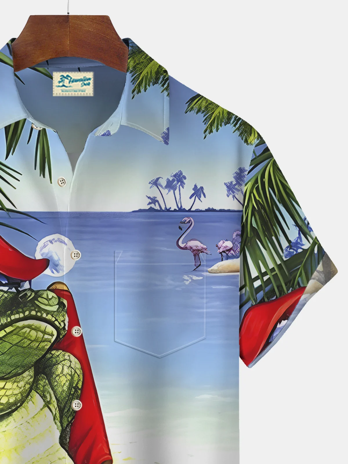 Royaura Funny Crocodile Christmas Print Beach Men's Hawaiian Oversized Short Sleeve Shirt with Pockets