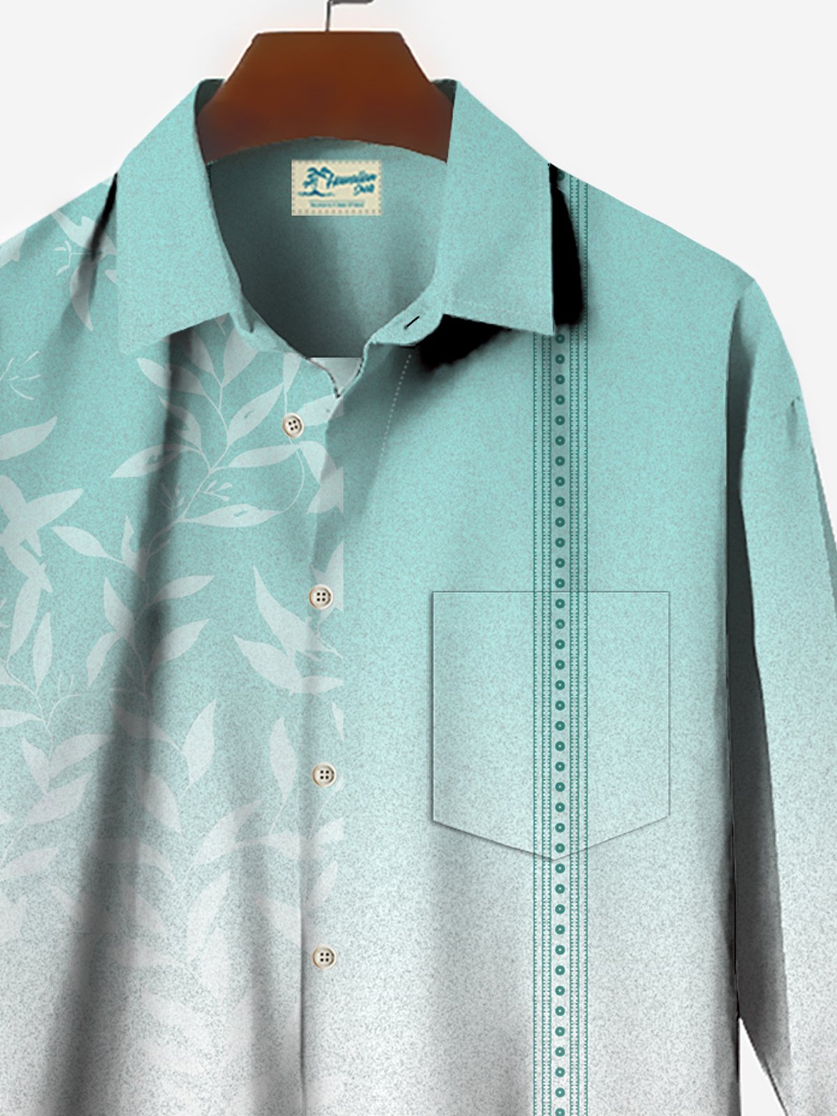 Royaura Hawaiian Ombre Floral Print Men's Button Down Pocket Long Sleeve Shirt