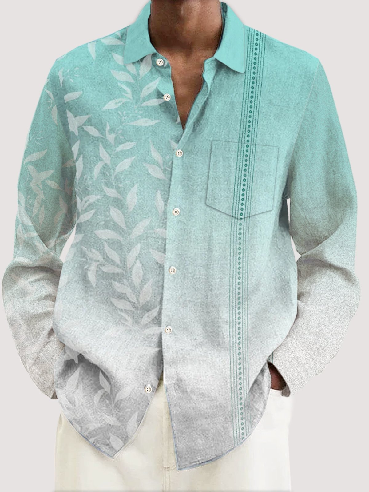 Royaura Hawaiian Ombre Floral Print Men's Button Down Pocket Long Sleeve Shirt