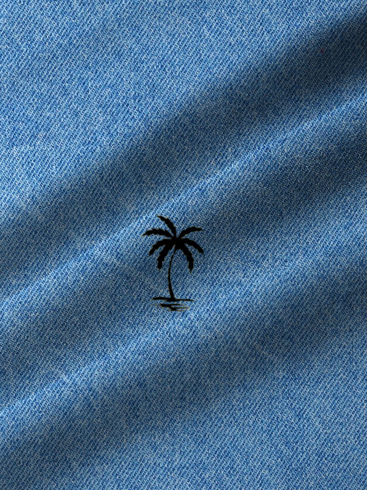 Royaura Coconut Tree Denim Textured Print Men's Button Pocket Long Sleeve Shirt