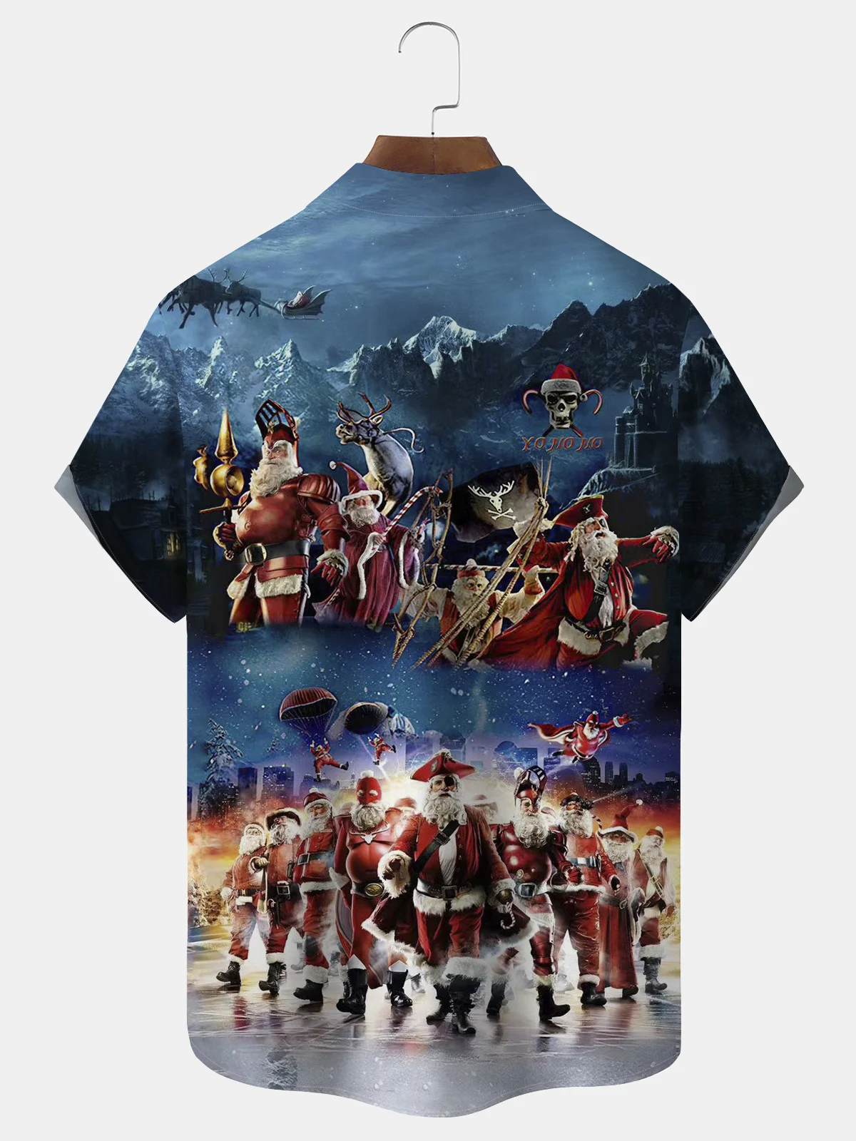 Royaura Santa Squad Funny Santa Print Beach Men's Hawaiian Oversized Shirt with Pockets