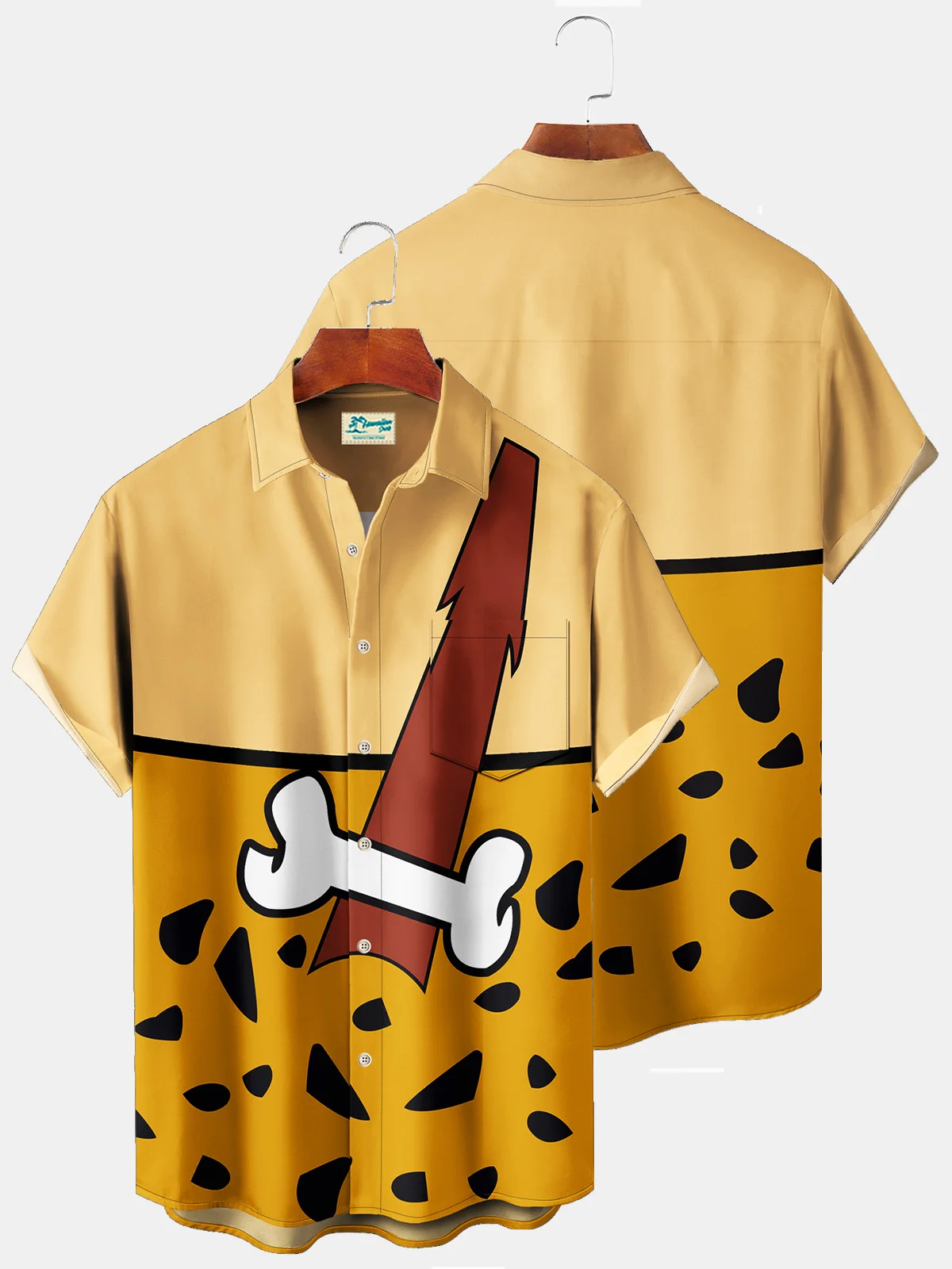 Royaura 50‘s Vintage Cartoon Khaki Men's Casual Shirts Plus Size Stretch Camp Pocket Shirts