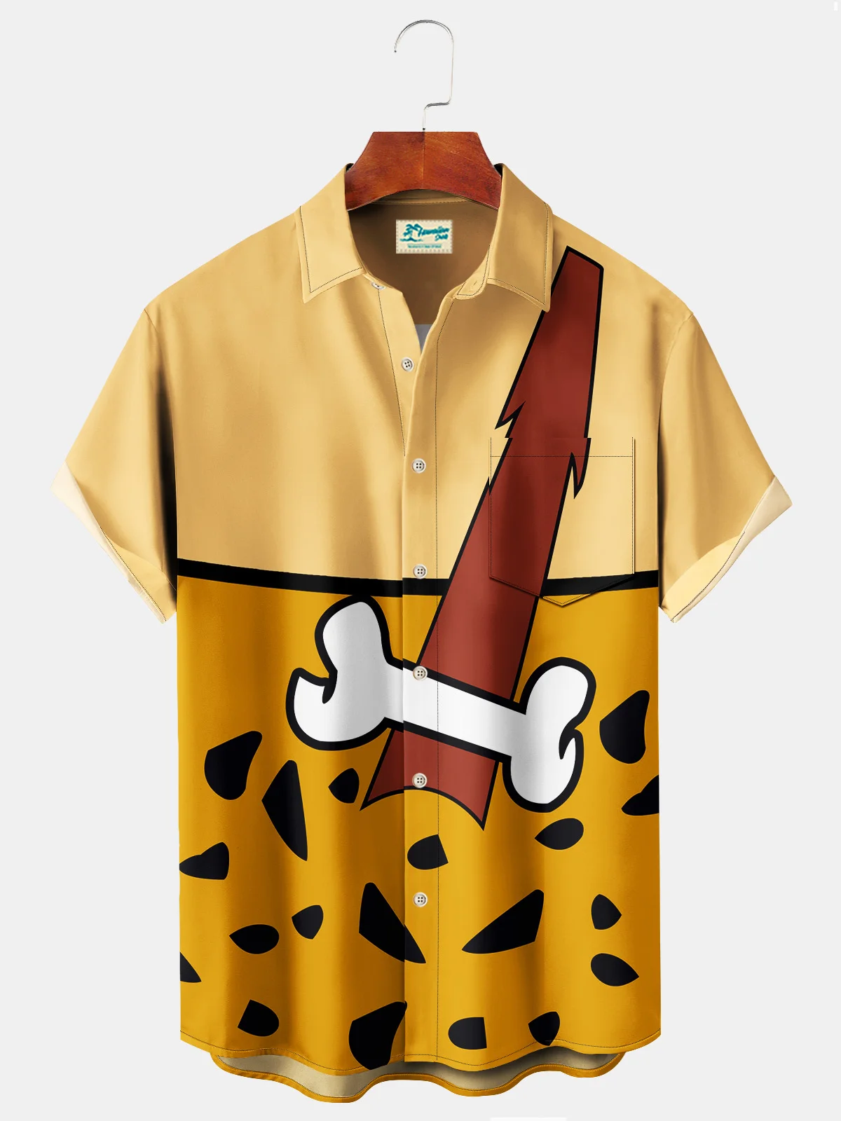 Royaura 50‘s Vintage Cartoon Khaki Men's Casual Shirts Plus Size Stretch Camp Pocket Shirts