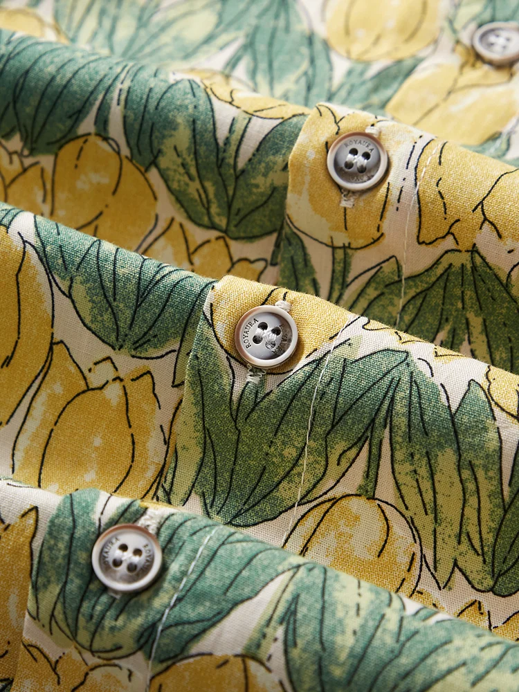 Royaura Cotton Linen Vintage Art Floral Yellow Men's Hawaiian Shirts Comfortable Stretch Oversized Aloha Camp Button Shirts