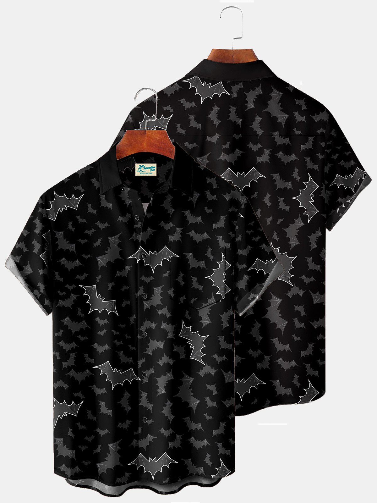 Royaura Vintage Halloween Holiday Men's Shirts Cartoon Bat Art Stretch Plus Size Aloha Camp Shirts