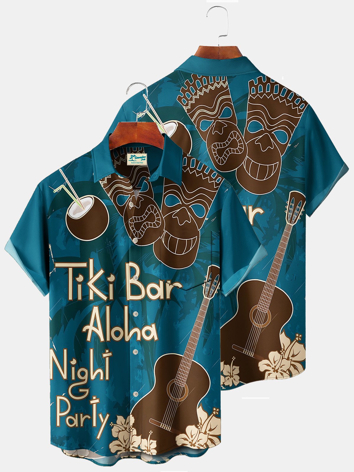 Royaura Beach Vacation Tiki Bar Blue Men's Hawaiian Shirts Music Stretch Plus Size Aloha Camp Shirts