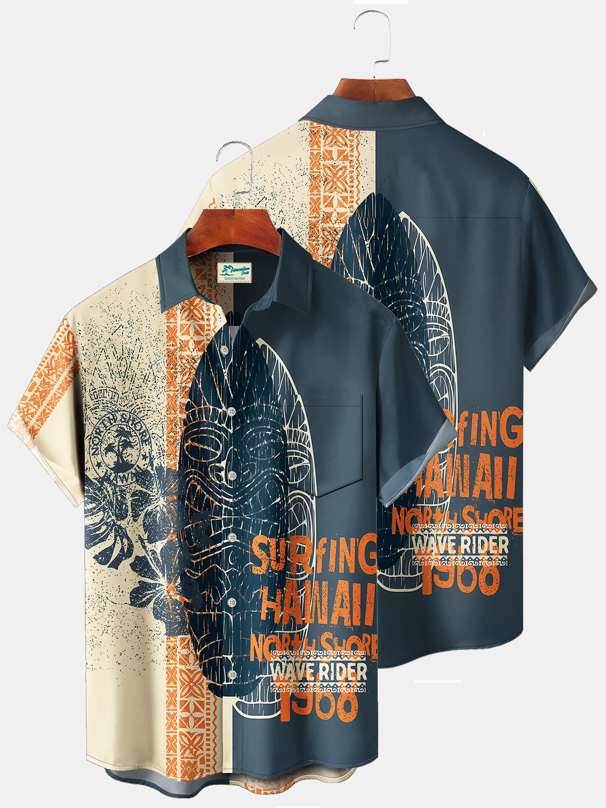 Royaura Beach Vacation Tiki Totem Men's Hawaiian Shirts Surfboard Stretch Plus Size Aloha Camp Shirts