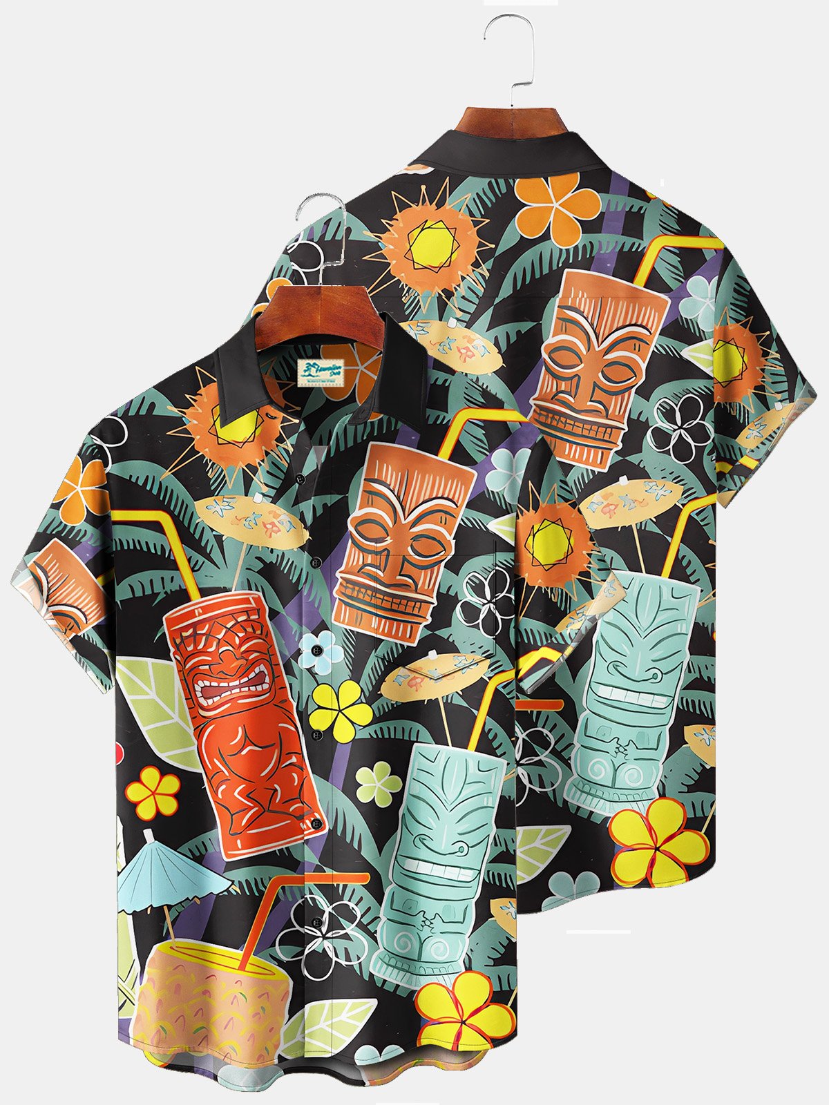 Royaura Beach Vacation Tiki Totem Men's Hawaiian Shirts Cocktail Stretch Plus Size Aloha Camp Shirts